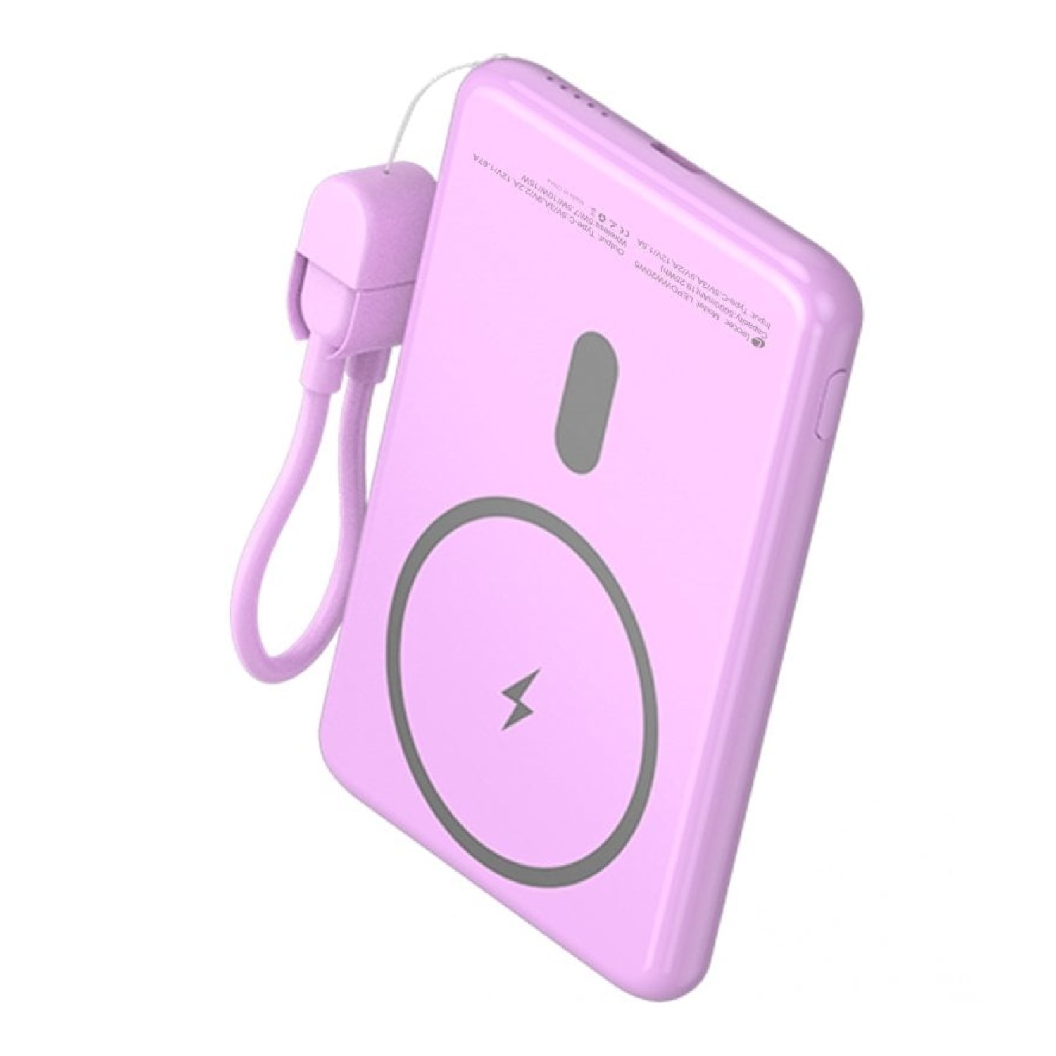 Powerbank 5000mAh Leotec LEPOWW20W5P/ 20W/ Wireless/ Púrpura/ Incluye Cable USB Tipo-C