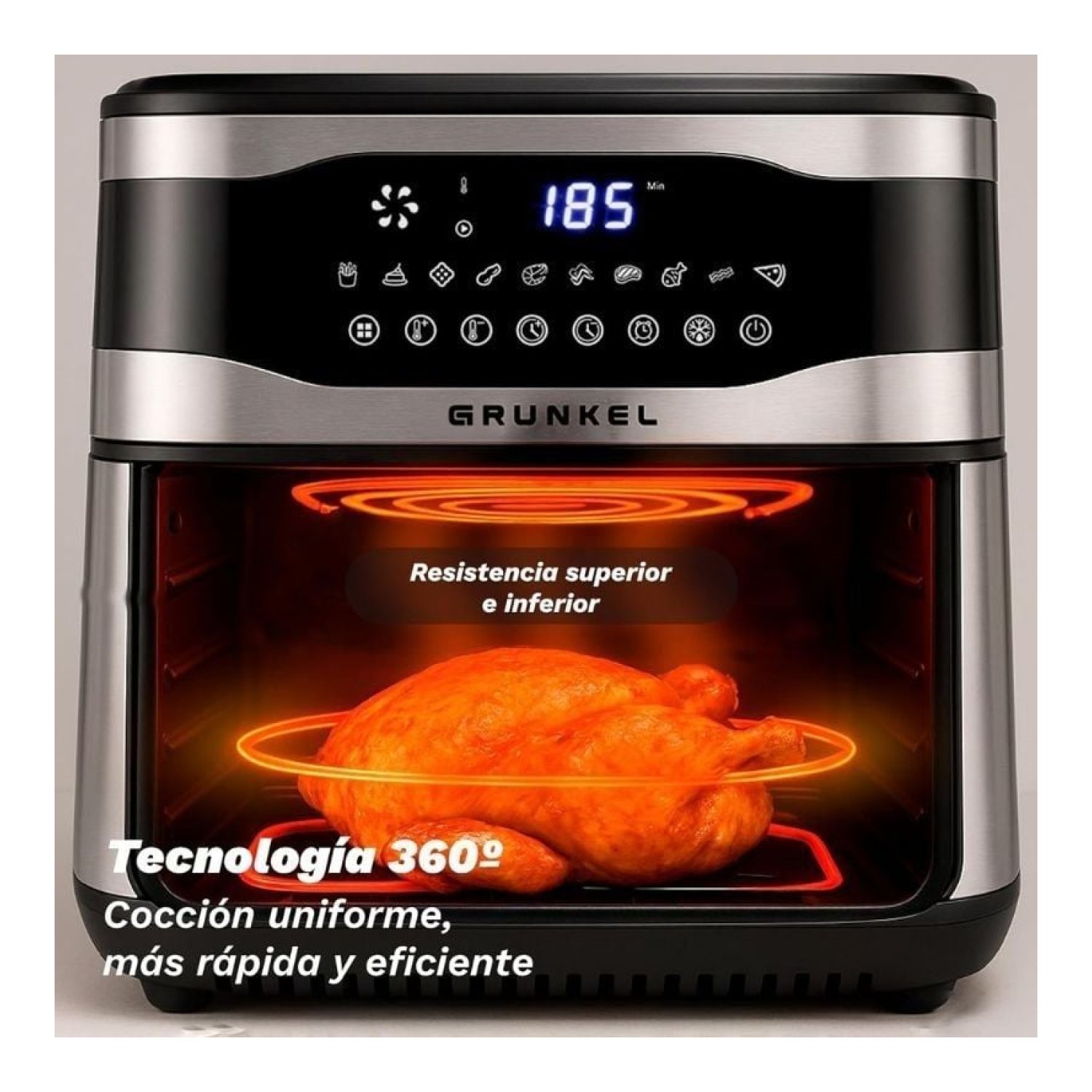 Grunkel Maxisteelfryer · Freidora de Aire · 9L · 2200W · Sin Aceite