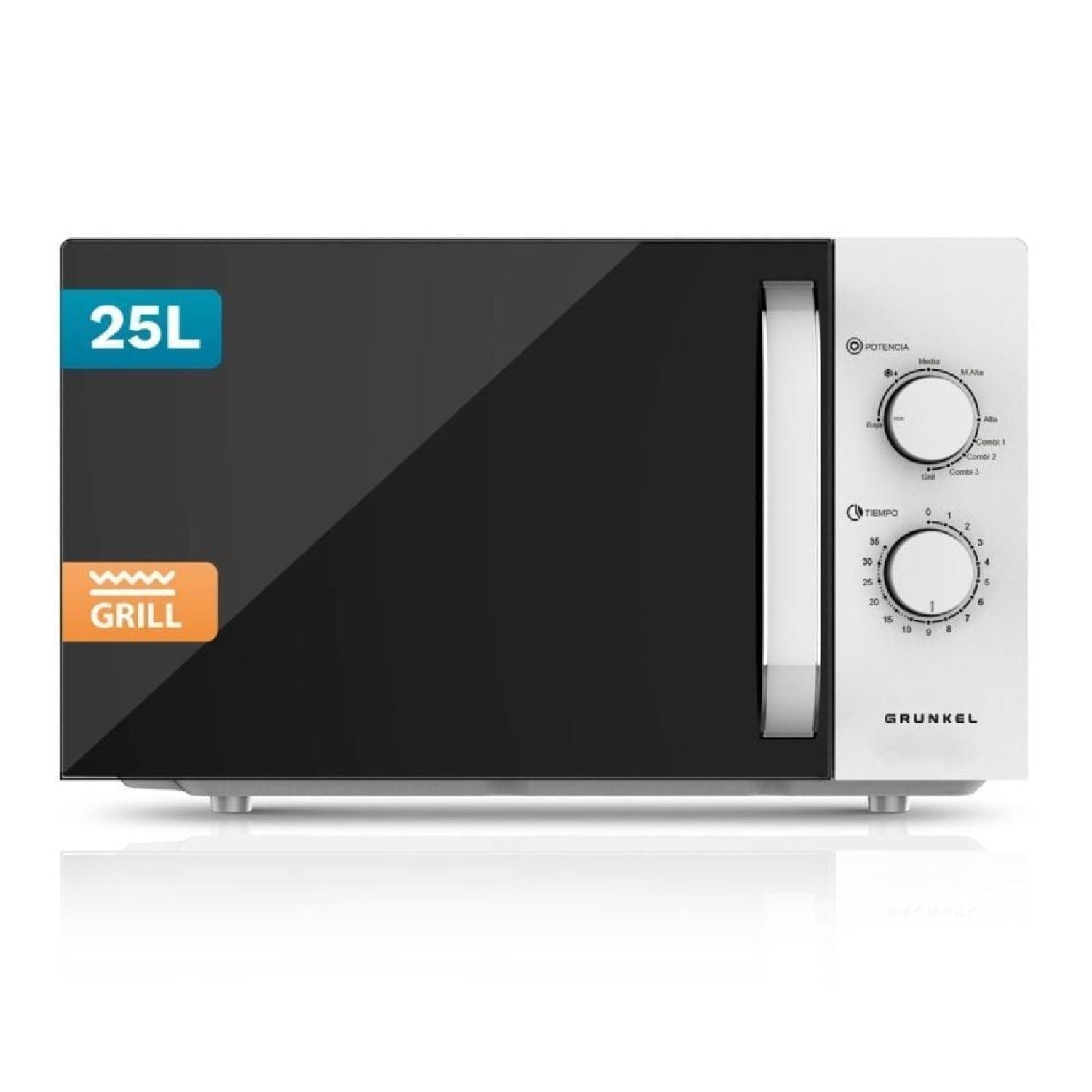 Grunkel Microondas · 25L · 850W · Función Grill · Blanco