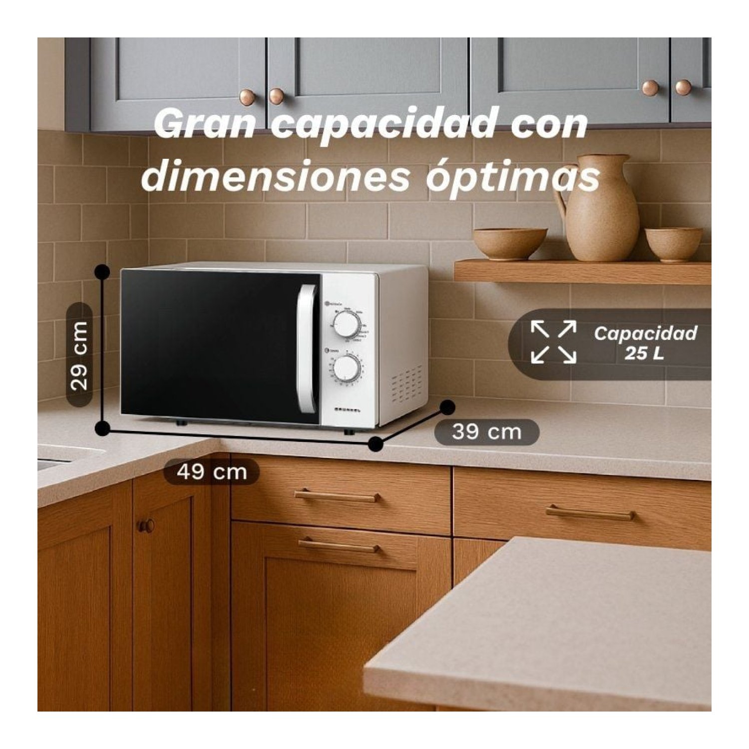 Grunkel Microondas · 25L · 850W · Función Grill · Blanco