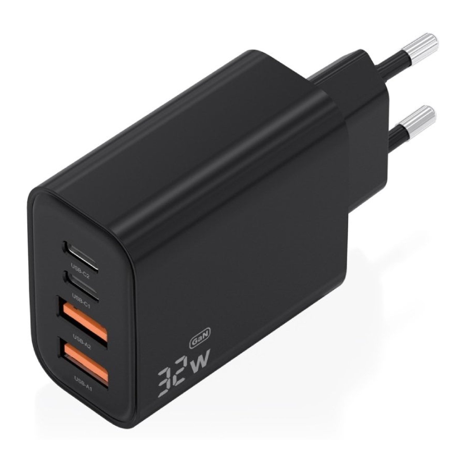 Cargador de Pared GaN Aisens A110-1028/ 2xUSB Tipo-C/ 2xUSB/ 32W/ Negro