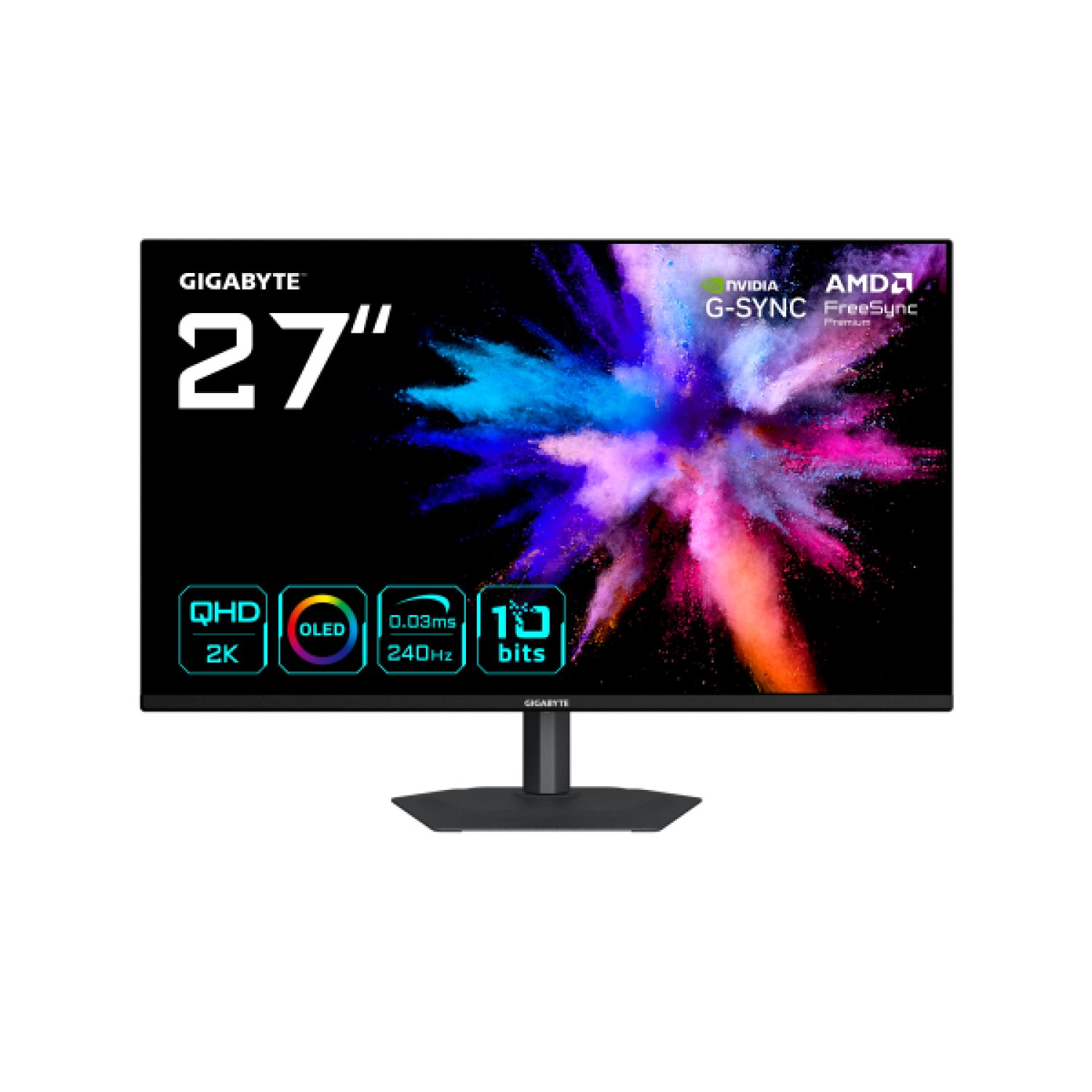 GIGABYTE GO27Q24A Monitor Gaming OLED 27” 2K QHD - 2560 x 1440, 240Hz, 0.03ms, 400 cd/m², FreeSync Premium, G-Sync Compatible, HDMI 2.1, DisplayPort 1.4