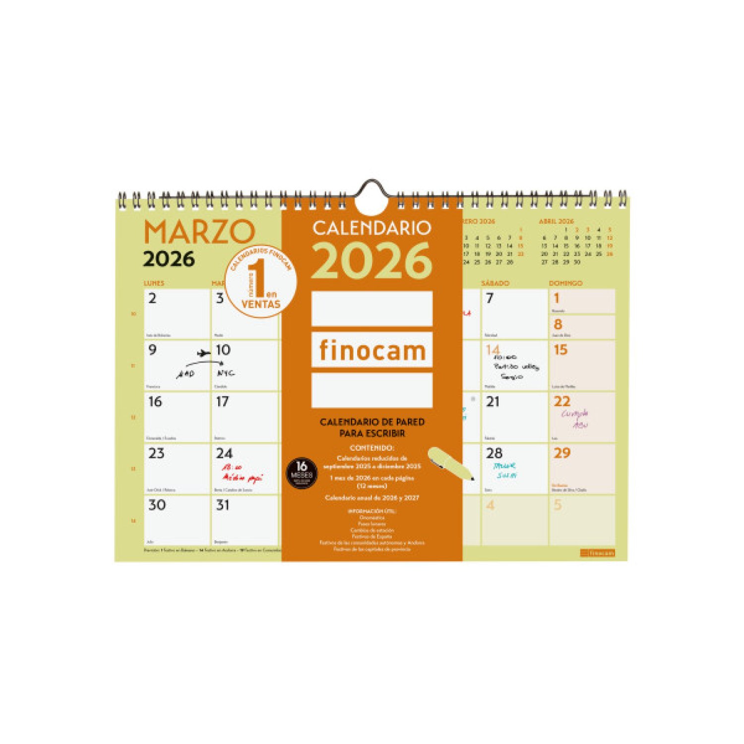 Finocam · Calendario Pared 2026 · A4 · Escribir · Diseño Neutro
