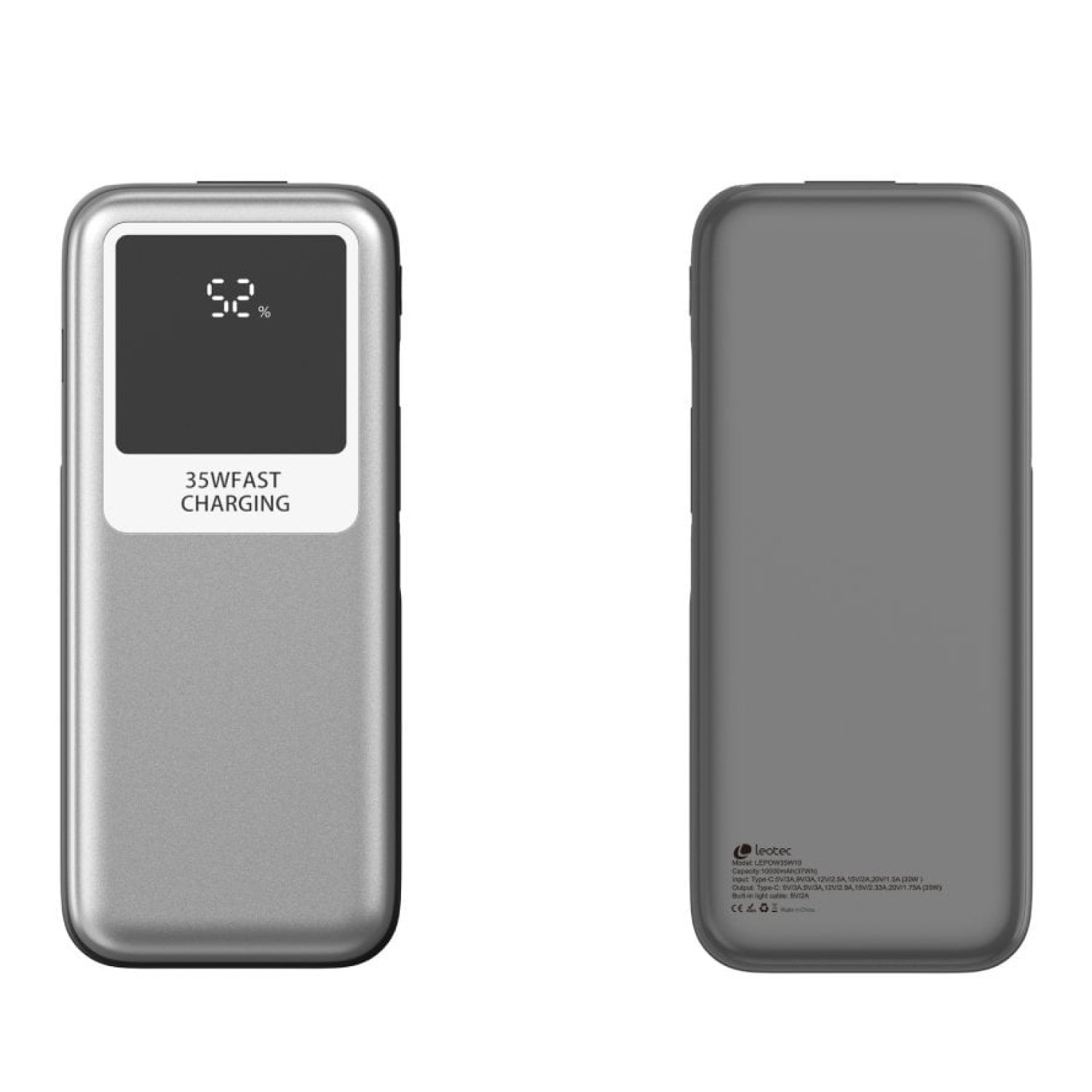 Powerbank 10000mAh Leotec LEPOW35W10S/ 35W/ Plata y Gris/ Incluye Cable USB Tipo-C y Lightning