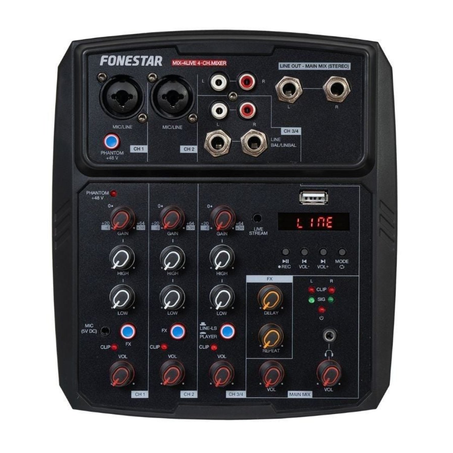 Fonestar Mix-4Live · Mesa de Mezclas · 4 Canales · Audio Profesional