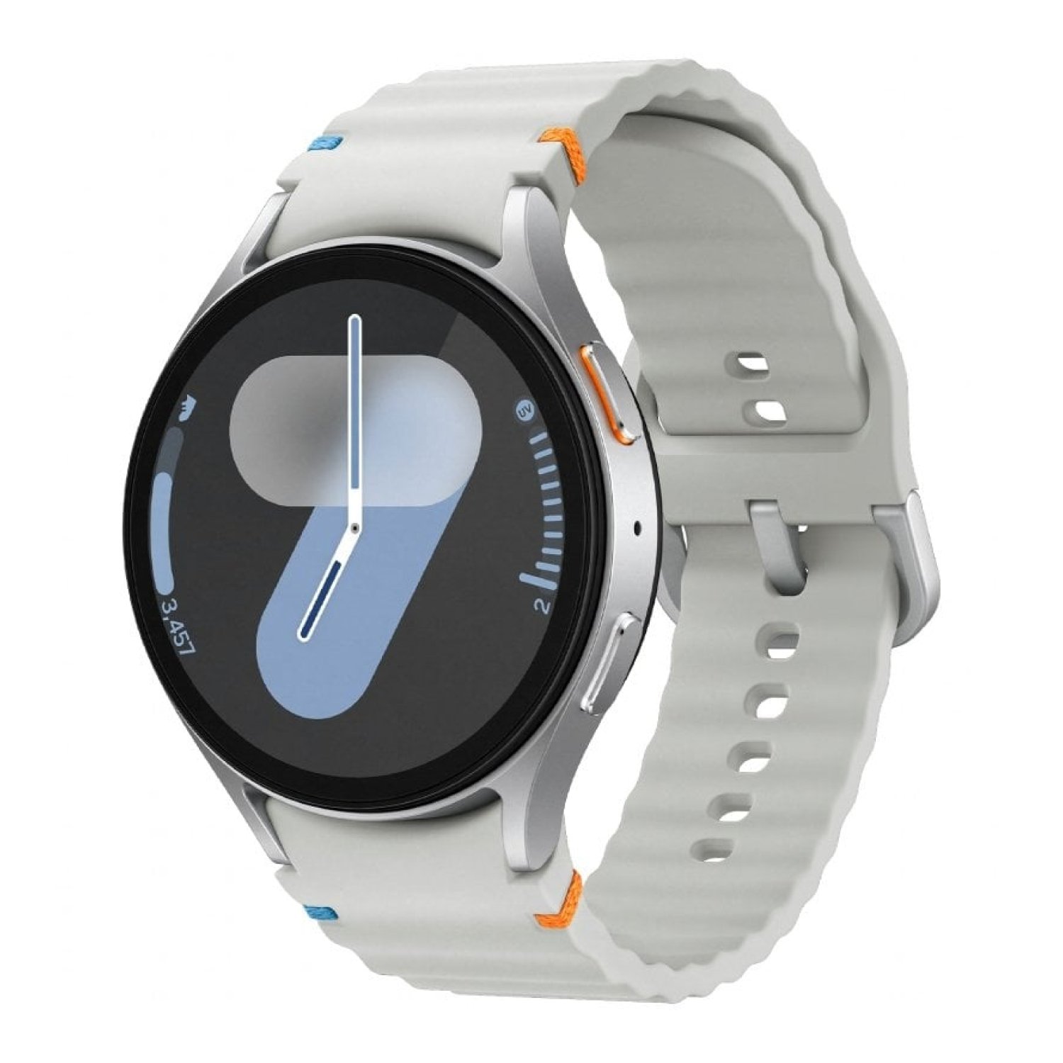 Samsung Galaxy Watch 7 · Notificaciones · Frecuencia Cardíaca · GPS · Plata