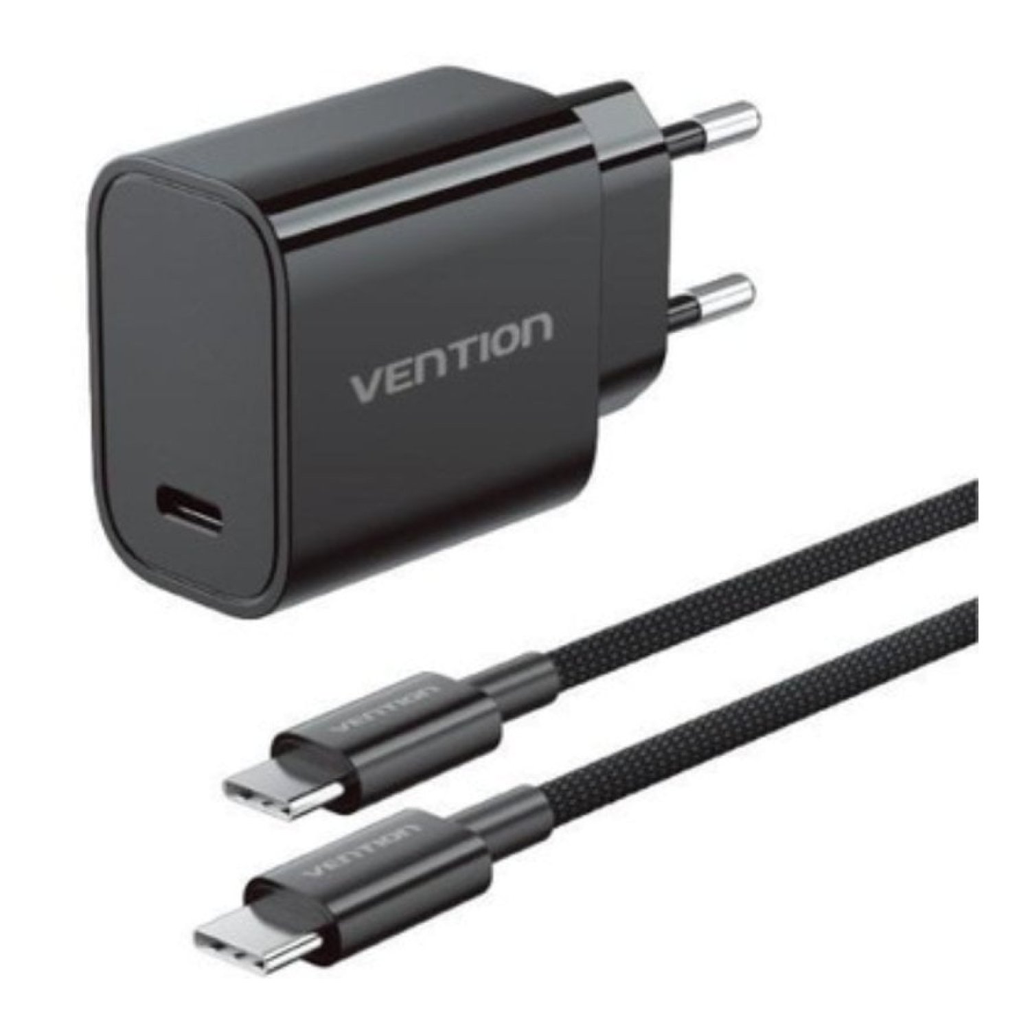 Cargador de Pared GaN Vention G18B0-EU/ 1xUSB Tipo-C + Cable USB Tipo-C/ 30W