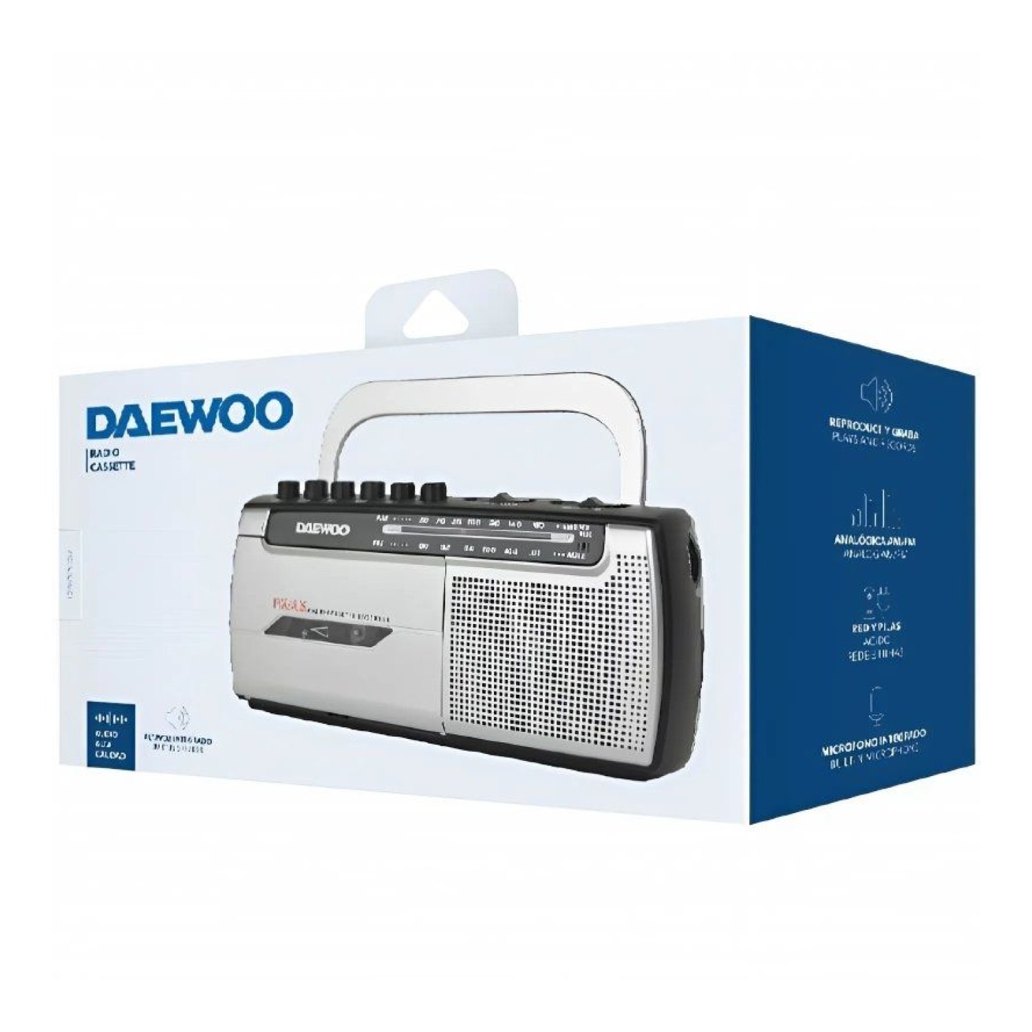 Daewoo DW1107 · Radio Cassette Portátil · Con Cable · A Pilas · Negra y Plateada
