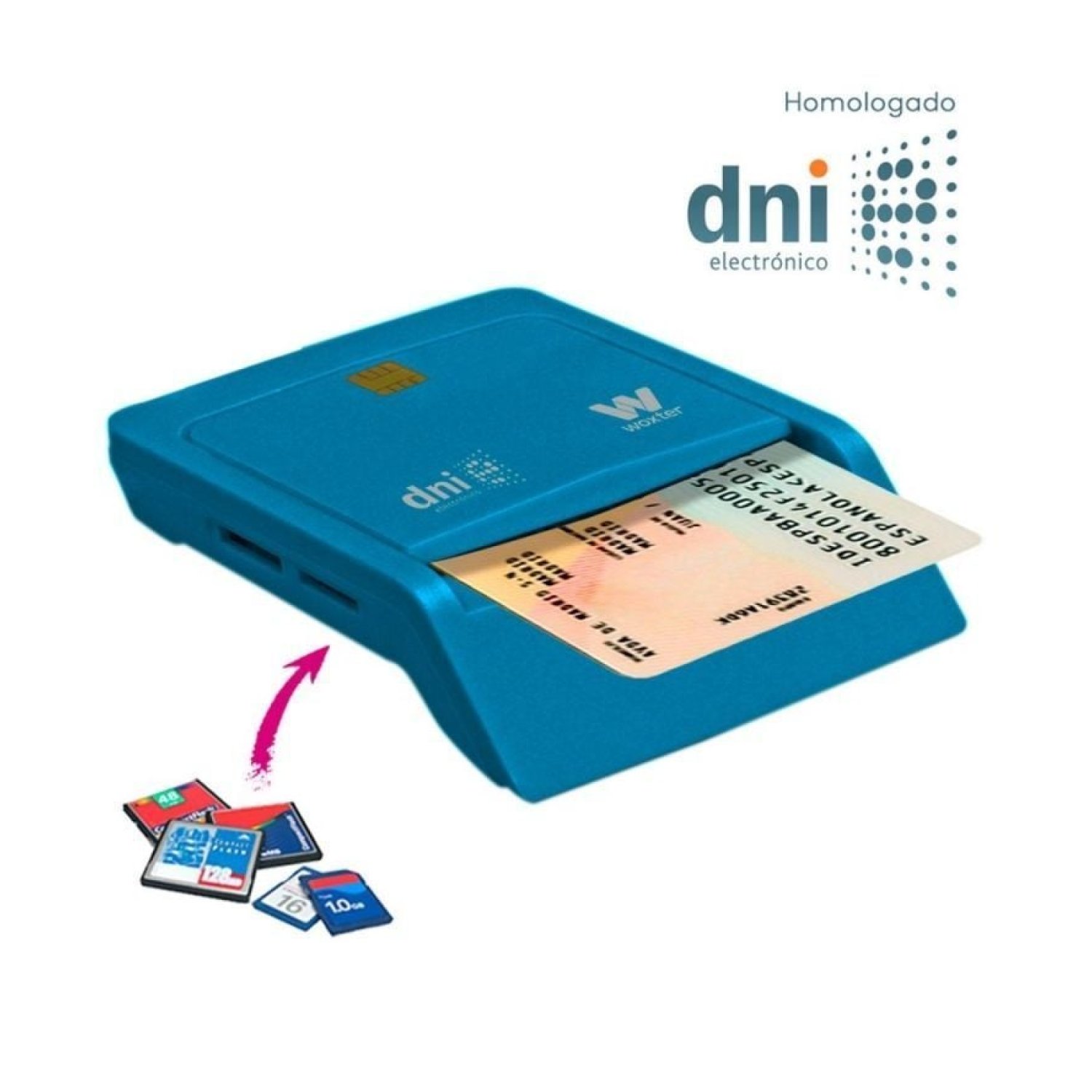 Lector de DNI y Tarjetas Woxter Combo PE26-146/ Azul/ USB 2.0/ Azul