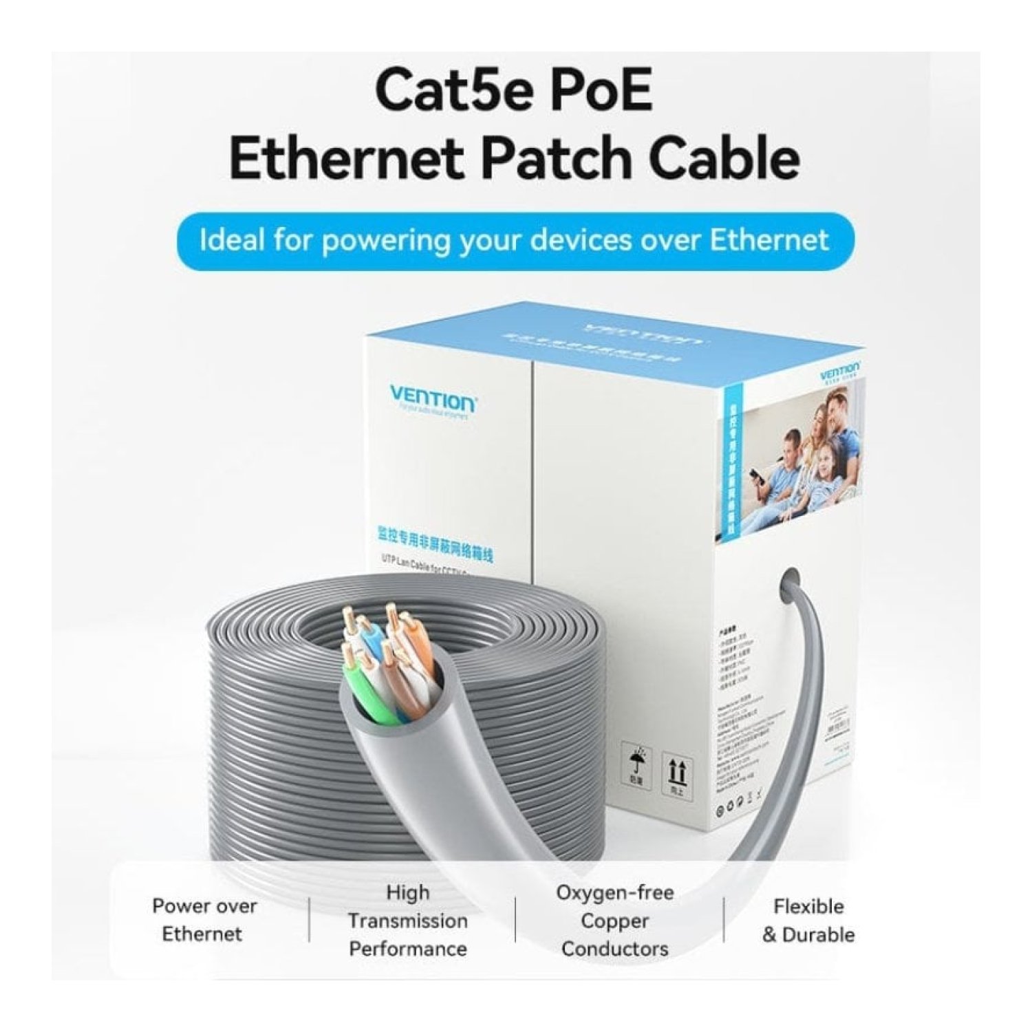 Bobina de Cable RJ45 UTP Vention IJCH305 Outdoor Patch Cat.5e/ 305m/ Gris