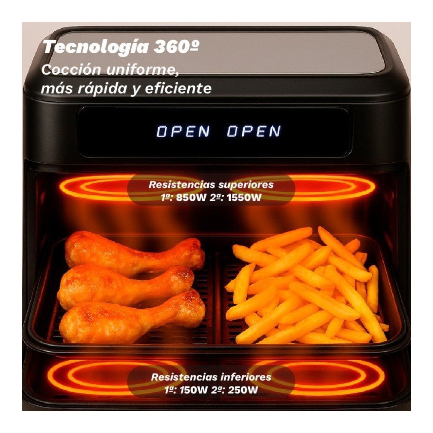 Grunkel Dualflexifryer · Freidora de Aire · 10L · 2800W · Sin Aceite
