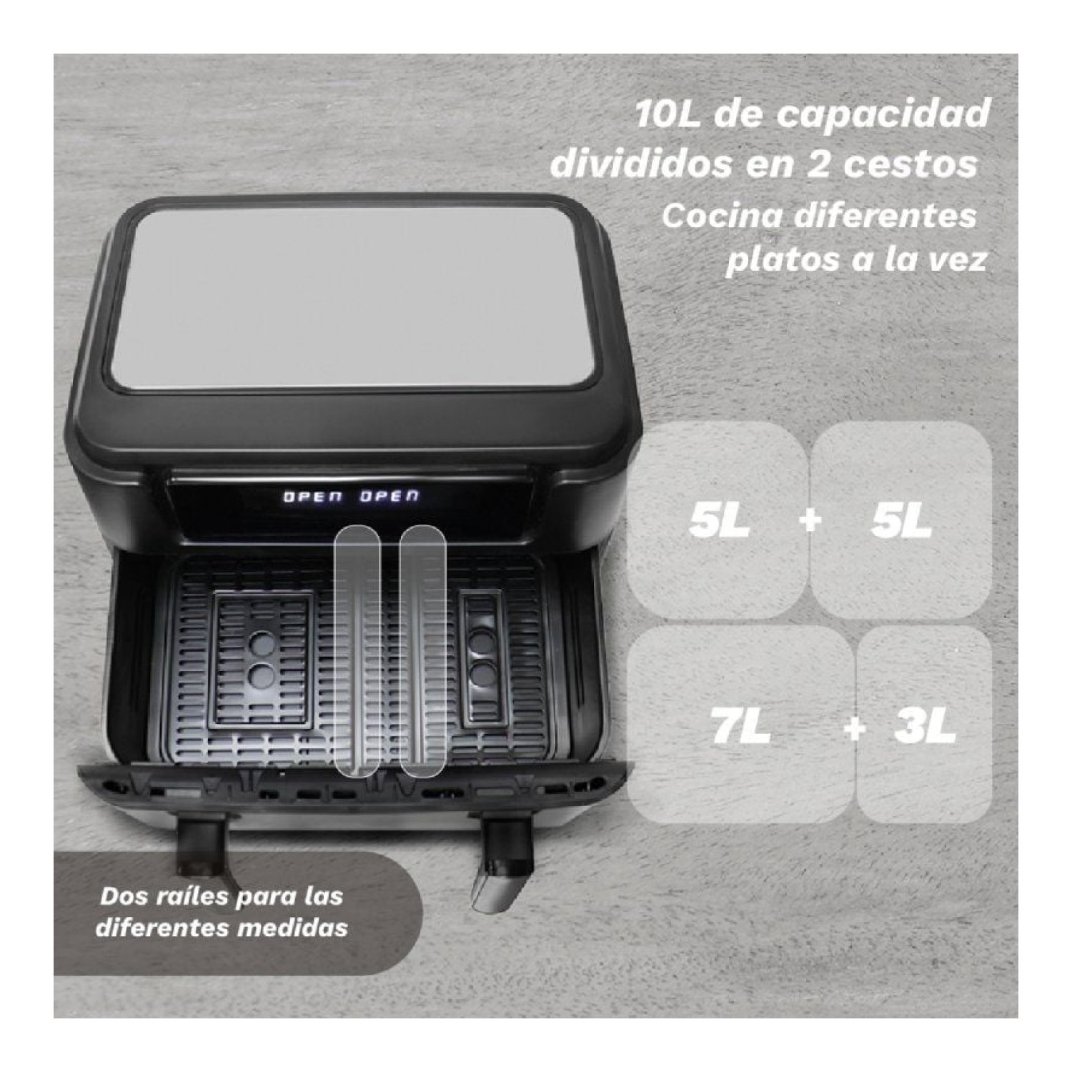 Grunkel Dualflexifryer · Freidora de Aire · 10L · 2800W · Sin Aceite
