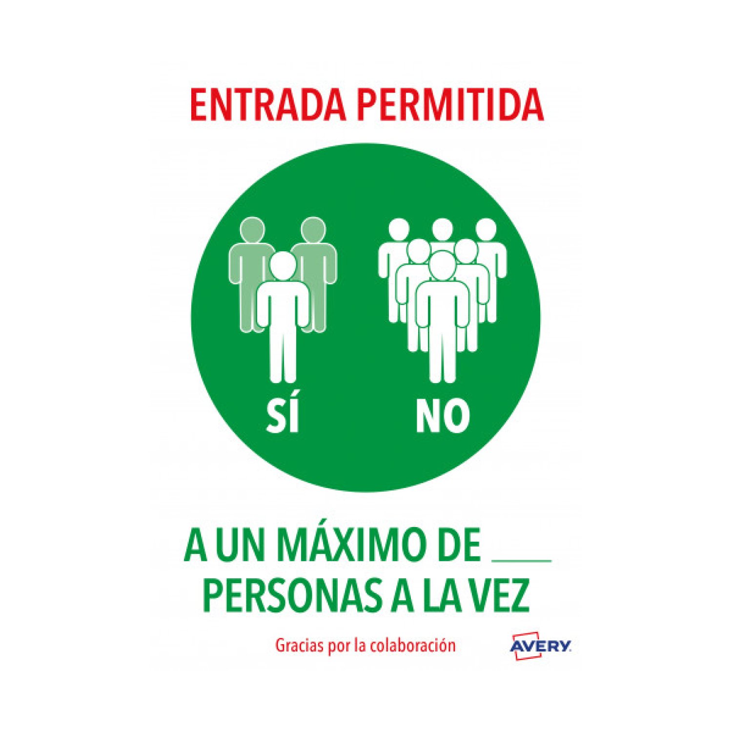 Avery · Señales Adhesivas Preimpresas · "Entrada Permitida" · 2 Hojas A4