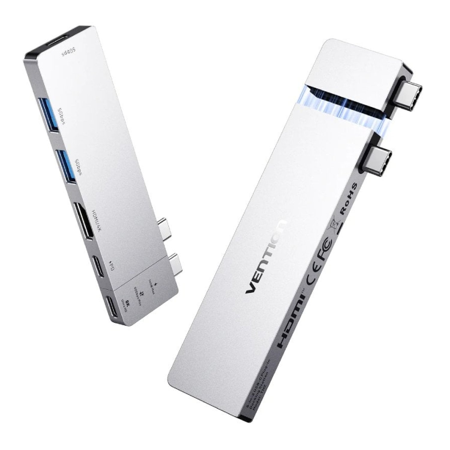 Docking USB Tipo-C Vention TPSHB/ 1xHDMI 4K/ 2xUSB/ 2xUSB Tipo-C/ 1xThunderBolt/ 1xUSB Tipo-C PD/ Gris