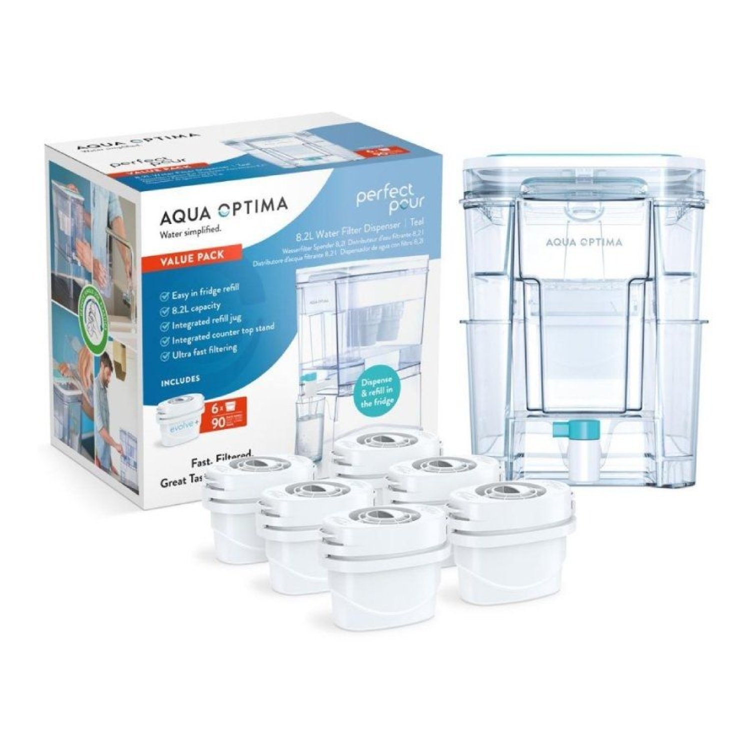 Aqua Optima WD1001 · Depósito de Agua Filtrada · 8,2L · Incluye 6 Filtros