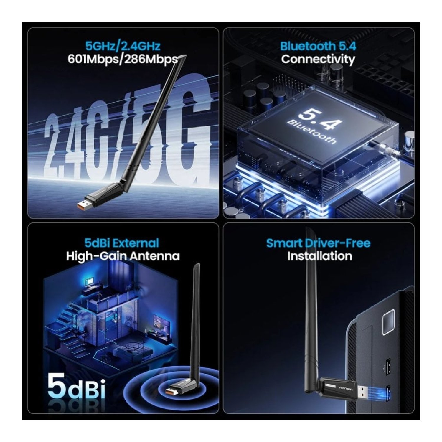 Adaptador USB - WiFi - Bluetooth 5.4 Vention KDXB0/ 900Mbps