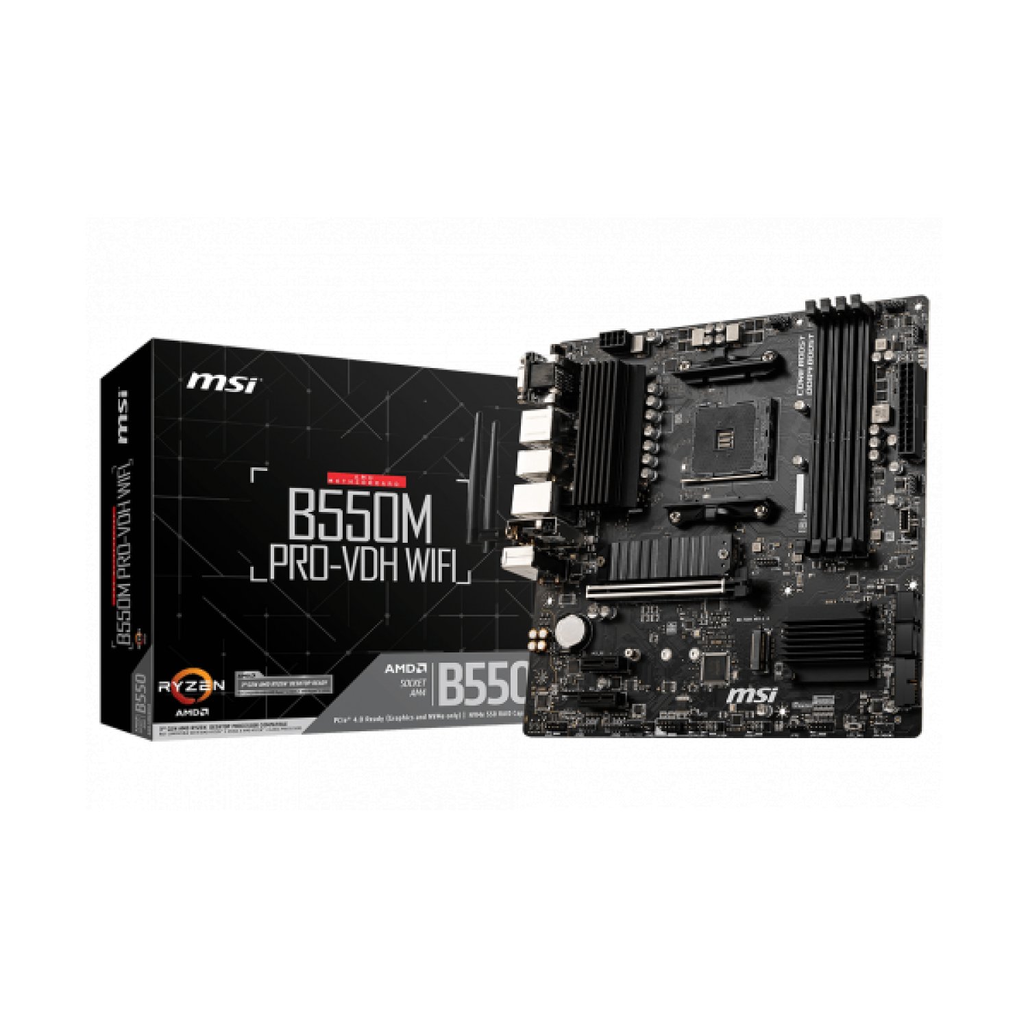 MSI B550M PRO-VDH WiFi · Socket AM4 · DDR4 · VGA+HDMI+DP · WiFi+Bluetooth 4.2