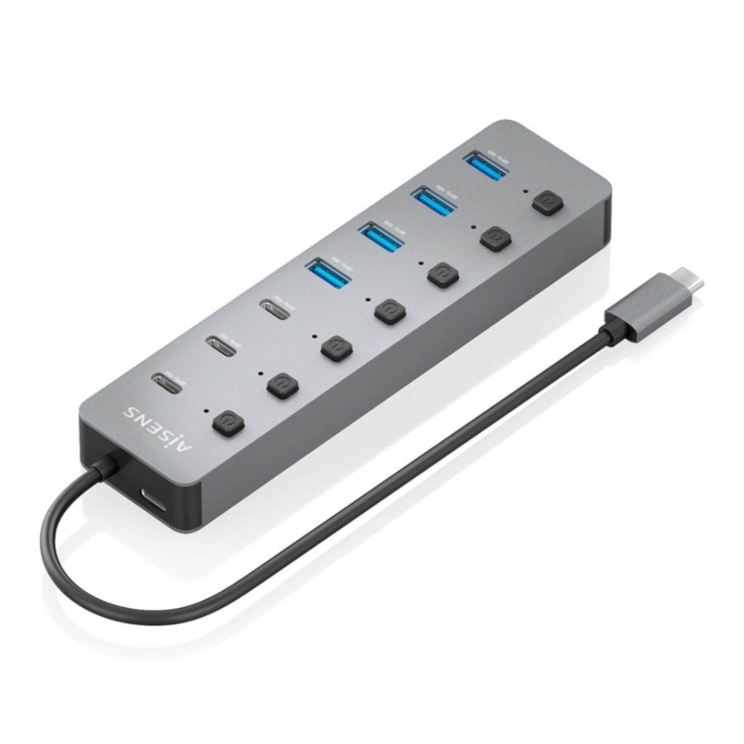 Hub USB Tipo-C 3.2 Aisens ASUC-8P044-GR/ 4xUSB/ 3xUSB Tipo-C/ 1xUSB Tipo-C PD/ Gris
