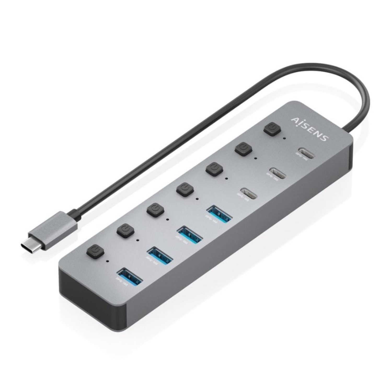 Hub USB Tipo-C 3.2 Aisens ASUC-8P044-GR/ 4xUSB/ 3xUSB Tipo-C/ 1xUSB Tipo-C PD/ Gris