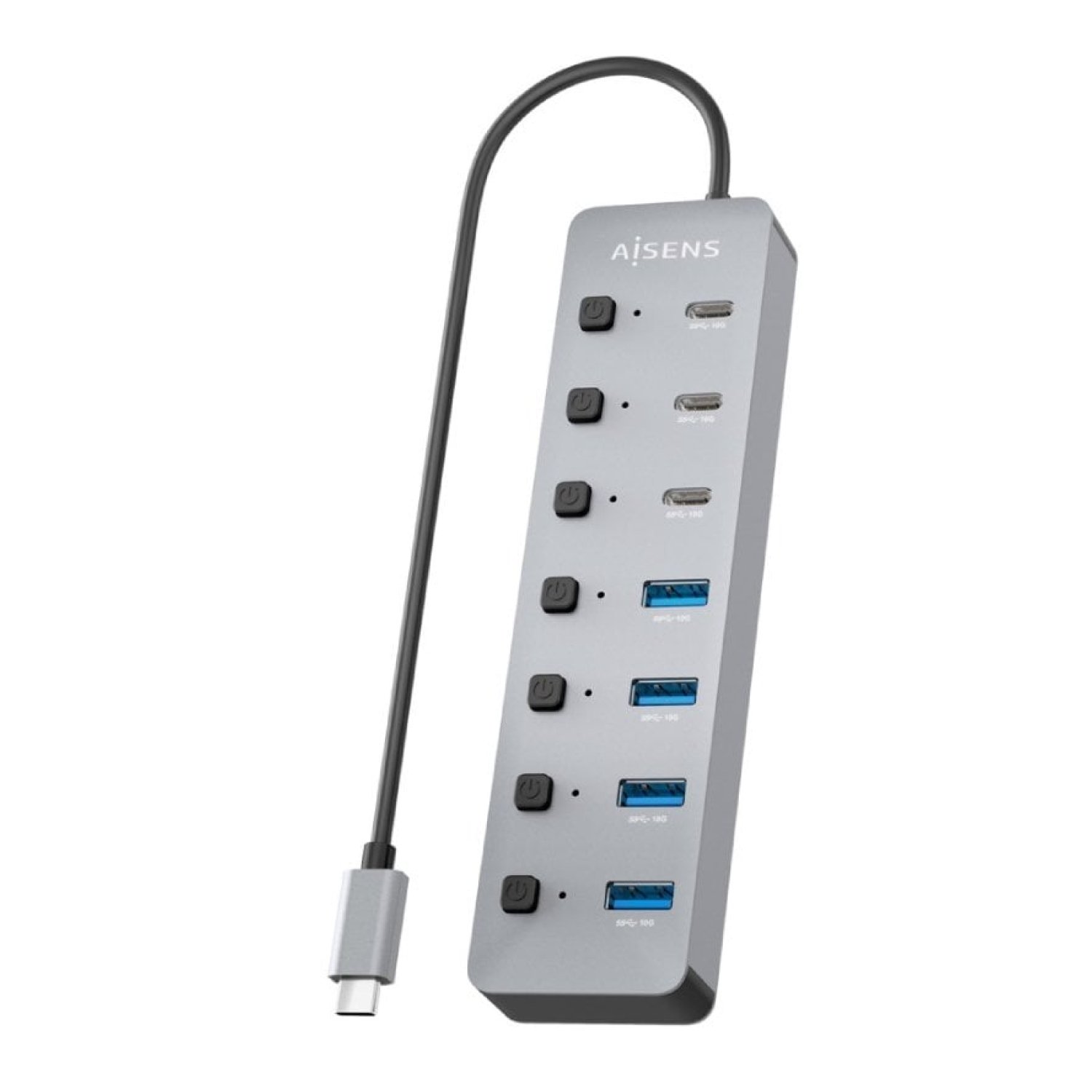 Hub USB Tipo-C 3.2 Aisens ASUC-8P044-GR/ 4xUSB/ 3xUSB Tipo-C/ 1xUSB Tipo-C PD/ Gris