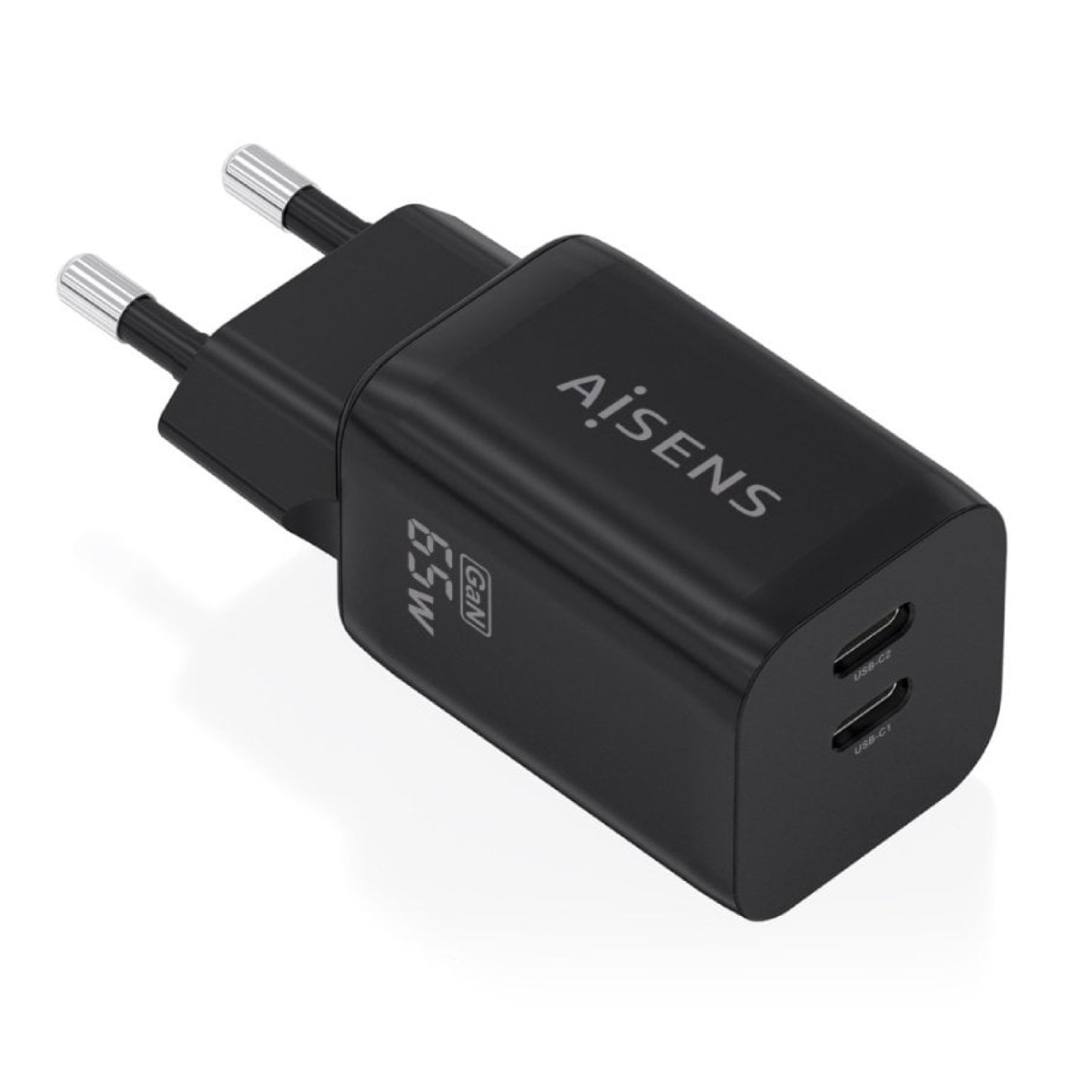 Cargador de Pared GaN Aisens A110-1030/ 2xUSB Tipo-C/ 65W/ Negro
