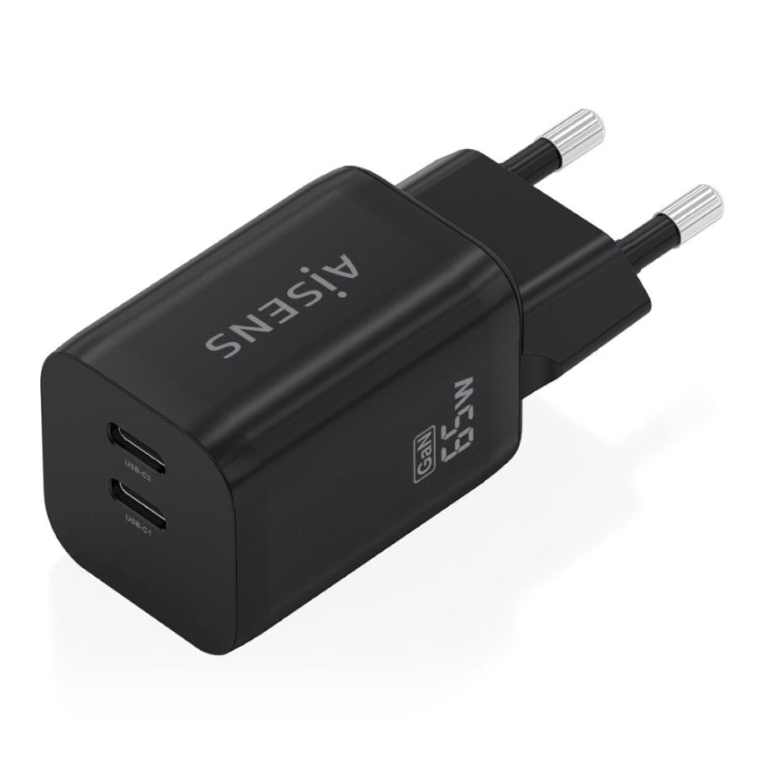 Cargador de Pared GaN Aisens A110-1030/ 2xUSB Tipo-C/ 65W/ Negro