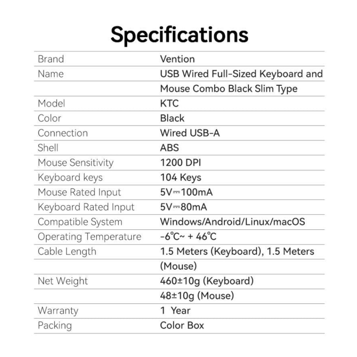 Vention · Combo Teclado y Ratón · Diseño Compacto · KTCB0-ES
