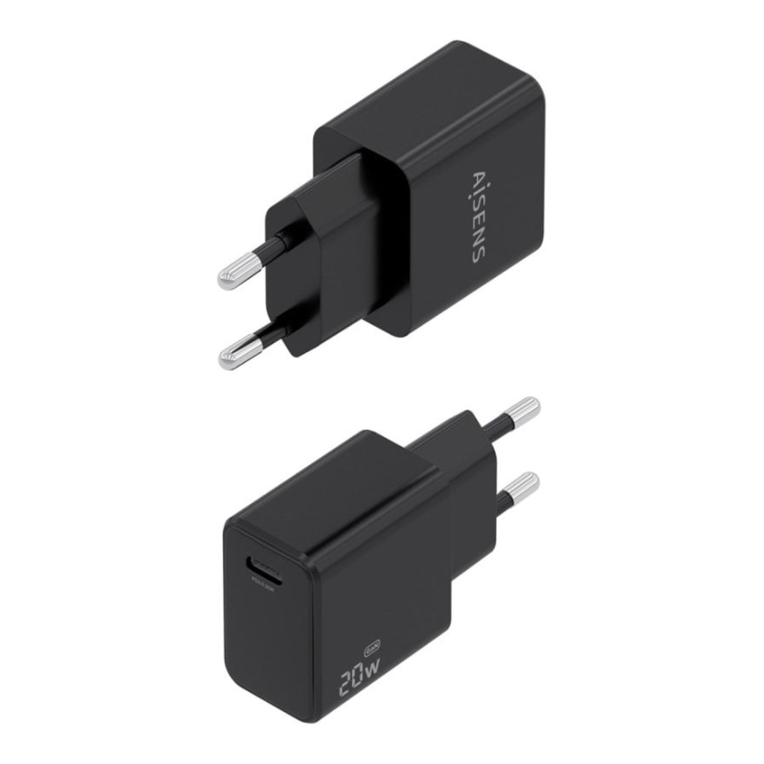 Cargador de Pared GaN Aisens A110-1024/ 1xUSB Tipo-C/ 20W/ Negro
