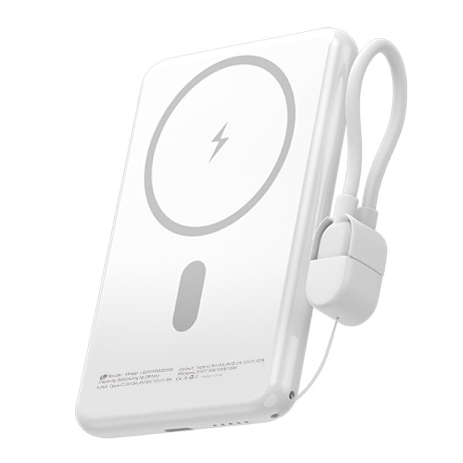 Powerbank 5000mAh Leotec LEPOWW20W5W/ 20W/ Wireless/ Blanca/ Incluye Cable USB Tipo-C