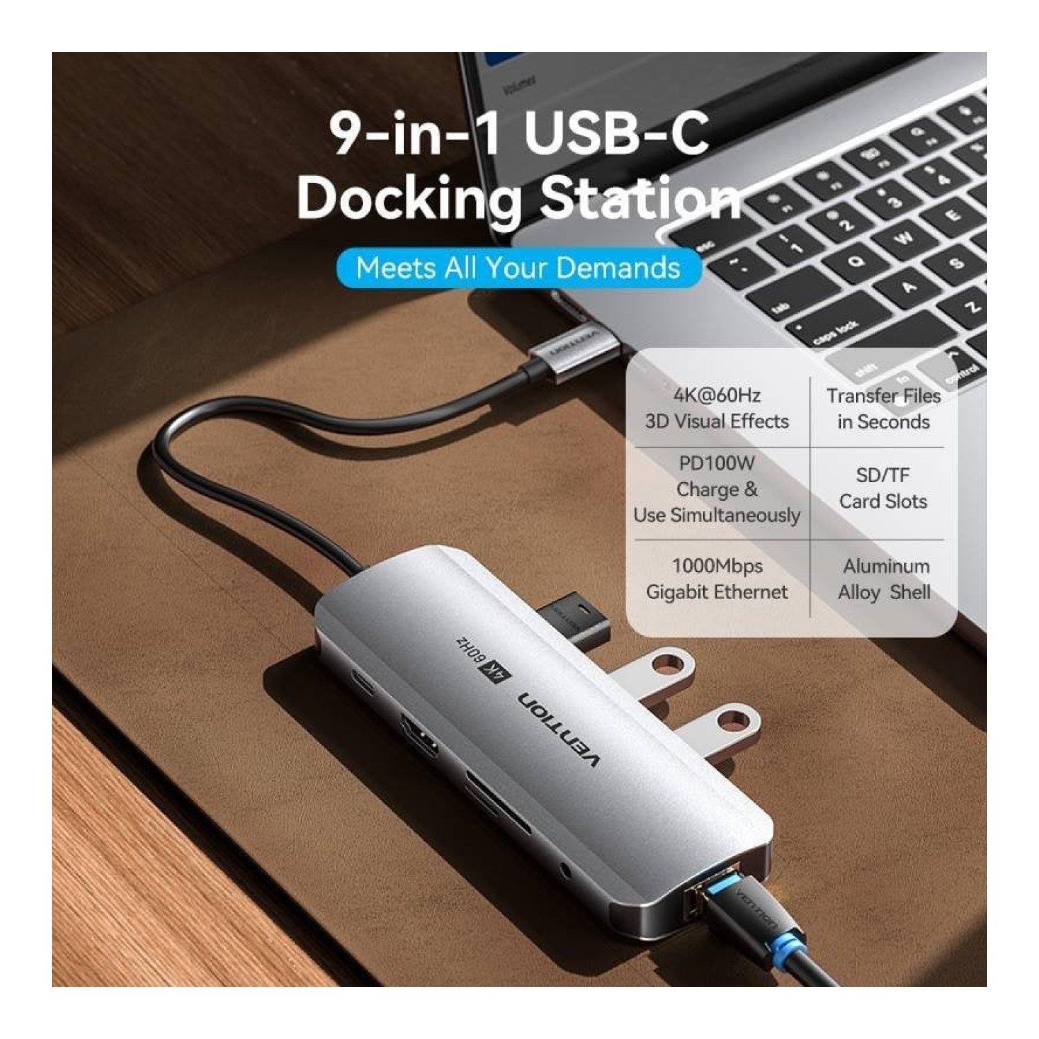 Docking USB Tipo-C Vention TQLHB/ 1xHDMI 4K/ 3xUSB/ 1xUSB Tipo-C PD/ 1xRJ45/ 1xJack 3.5mm/ 1xLector de Tarjetas/ Gris