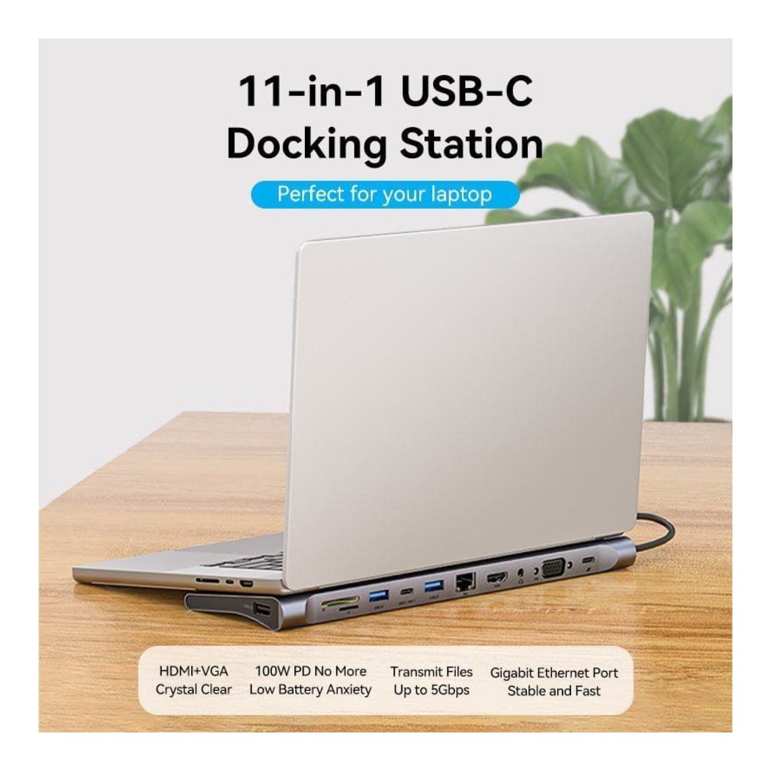 Docking USB Tipo-C Vention THTHC/ 1xHDMI/ 1xVGA/ 3xUSB/ 1xUSB Tipo-C/ 1xUSB Tipo-C PD/ 1xRJ45/ 1xLector Tarjetas SD y MicroSD/ Jack 3.5/ Gris