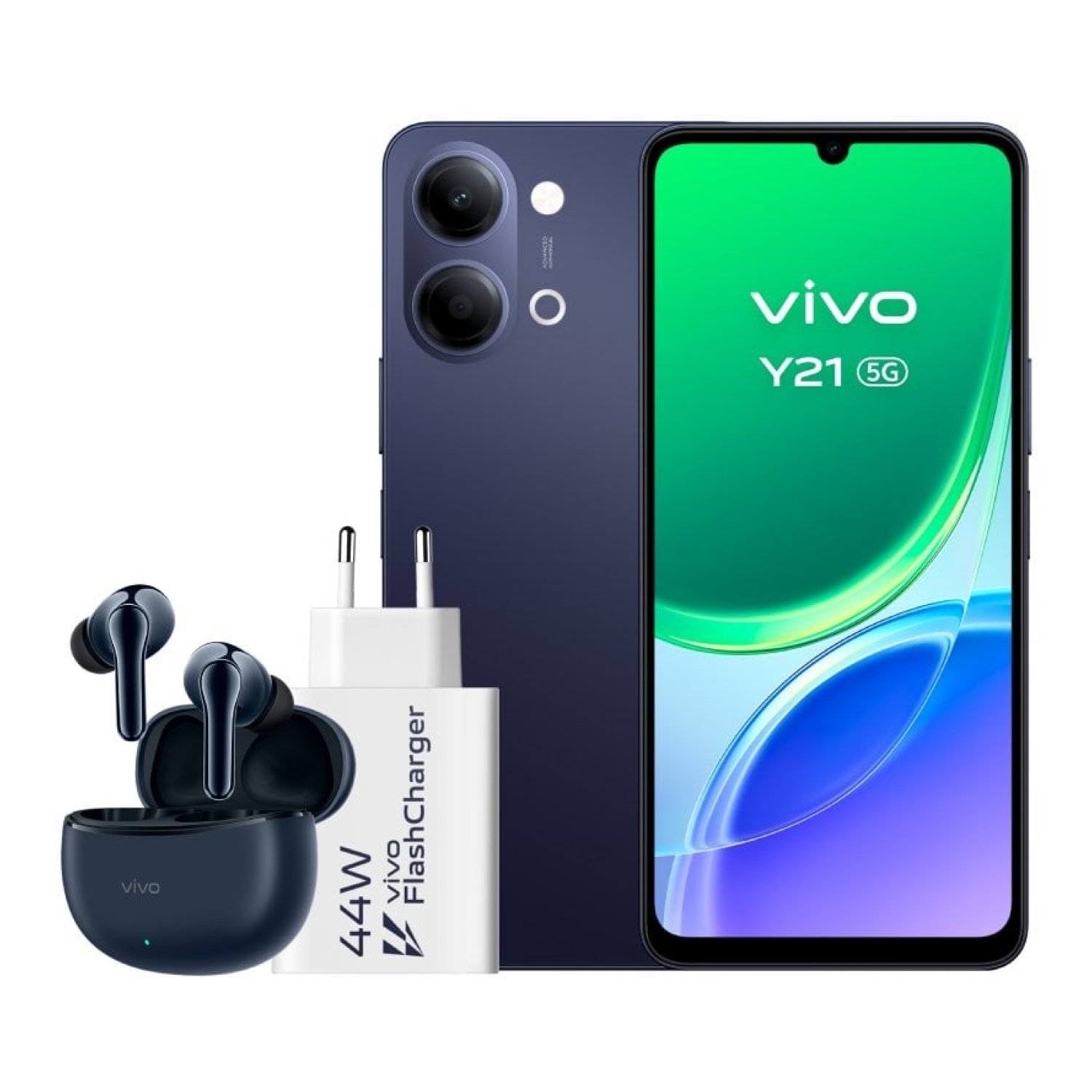 Smartphone Vivo Y21 4GB/ 256GB/ 6.74"/ 5G/ Negro/ Incluye Cargador + Auriculares