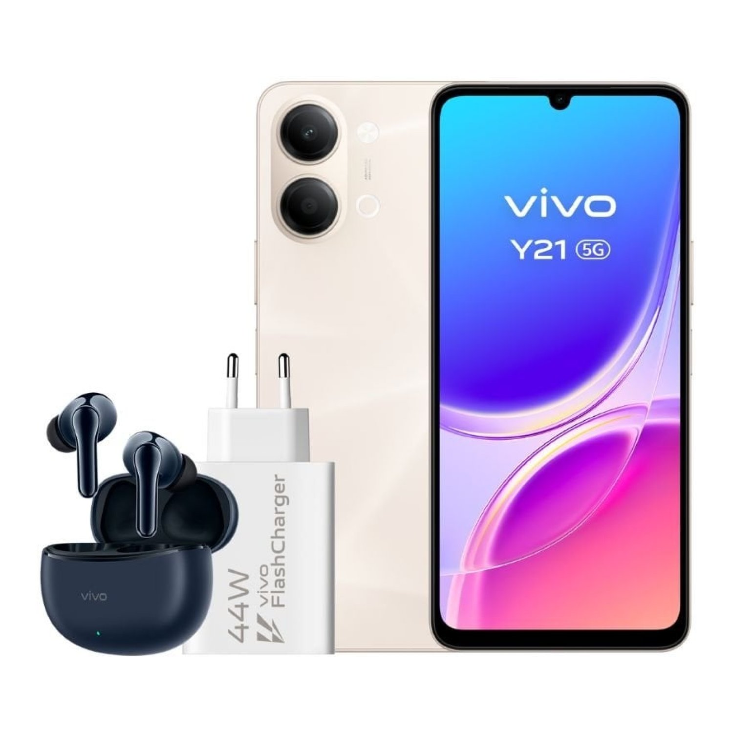 Smartphone Vivo Y21 4GB/ 256GB/ 6.74"/ 5G/ Oro/ Incluye Cargador + Auriculares