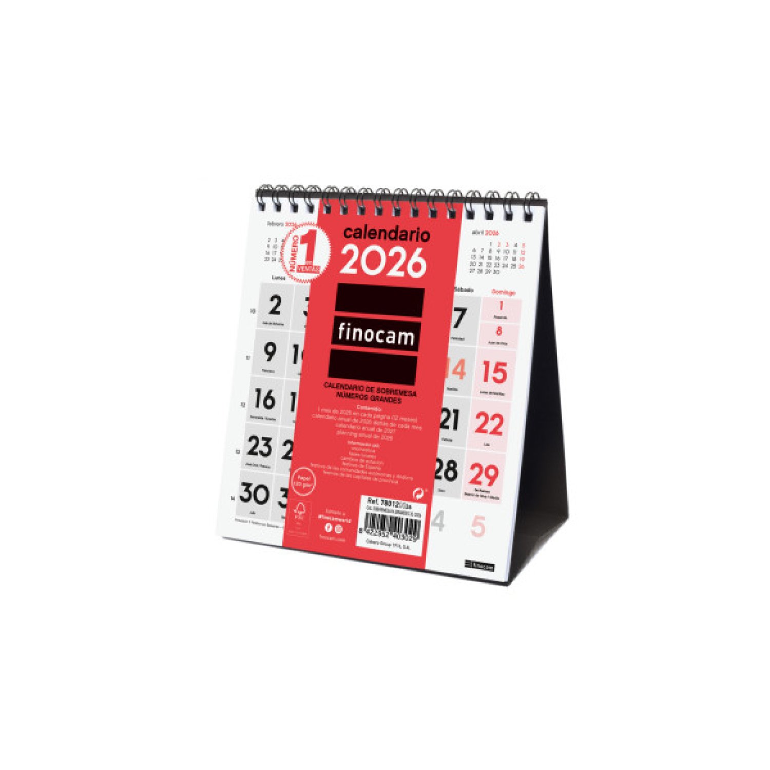 Finocam Calendario 2026 Sobremesa · Números Grandes · 140x150mm