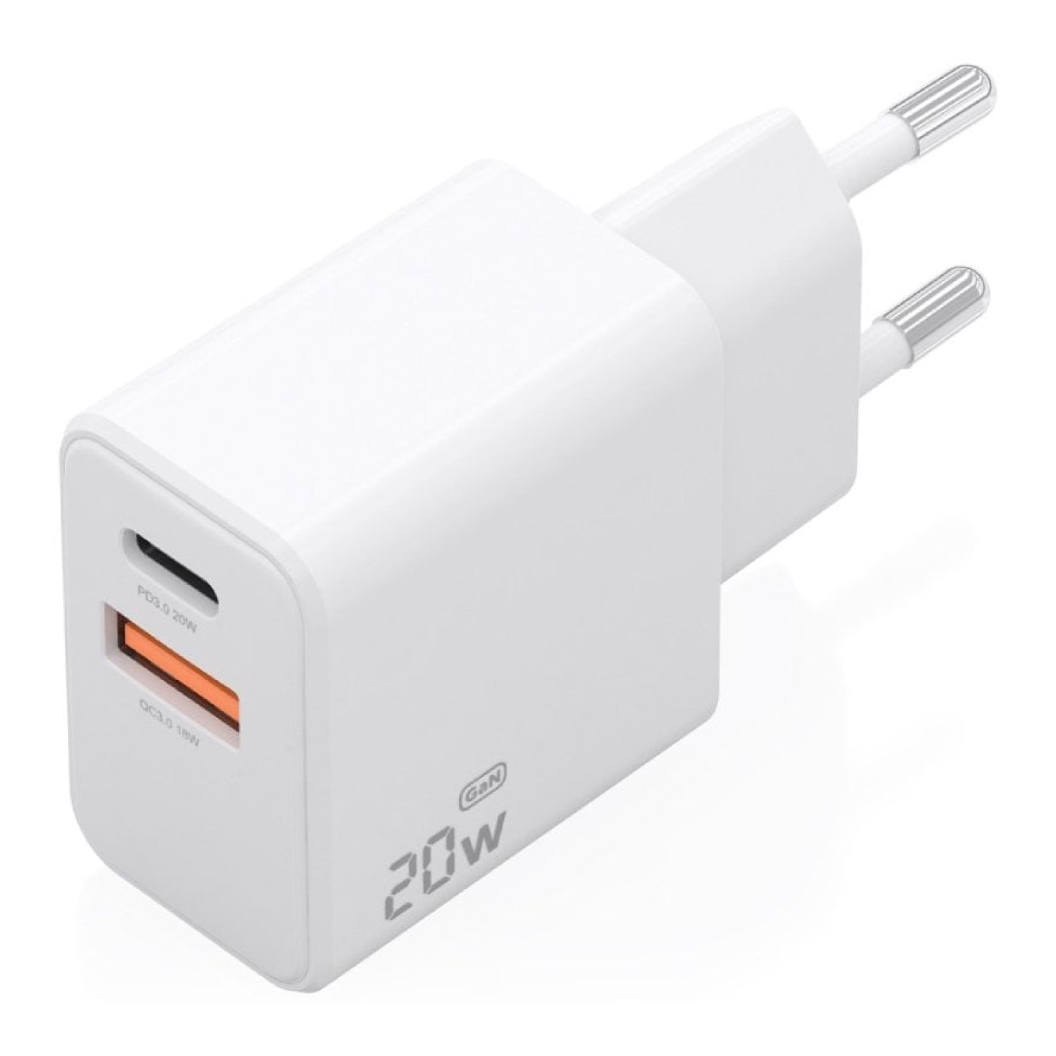 Cargador de Pared GaN Aisens A110-1025/ 1xUSB Tipo-C/ 1xUSB/ 20W/ Blanco