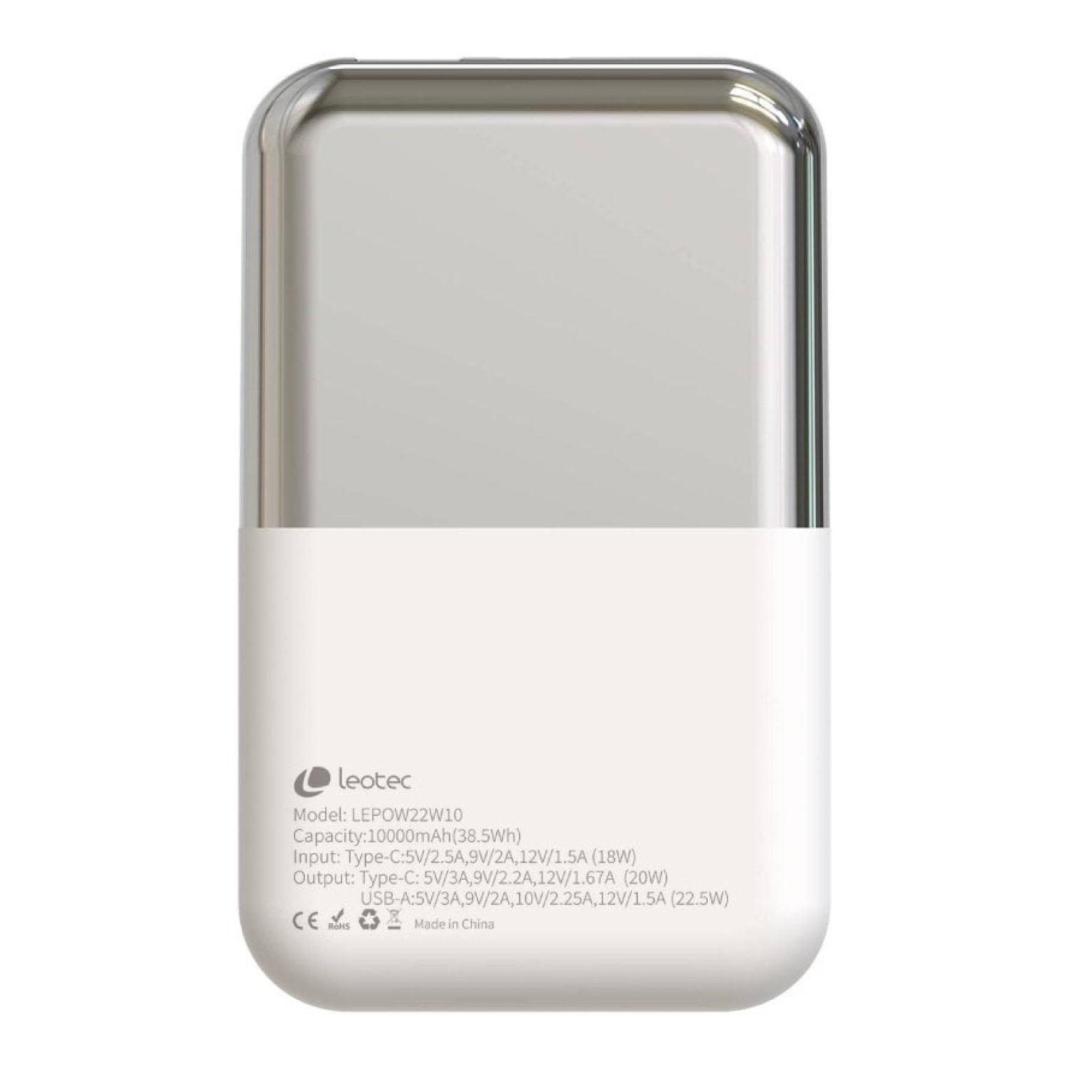 Powerbank 10000mAh Leotec LEPOW22W10WS/ 22.5W/ Blanco y Plata/ Incluye Cable USB Tipo-C