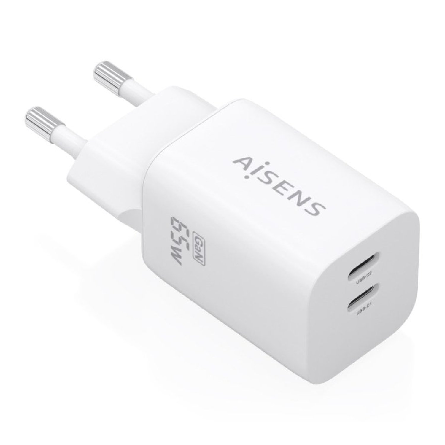 Cargador de Pared GaN Aisens A110-1029/ 2xUSB Tipo-C/ 65W/ Blanco