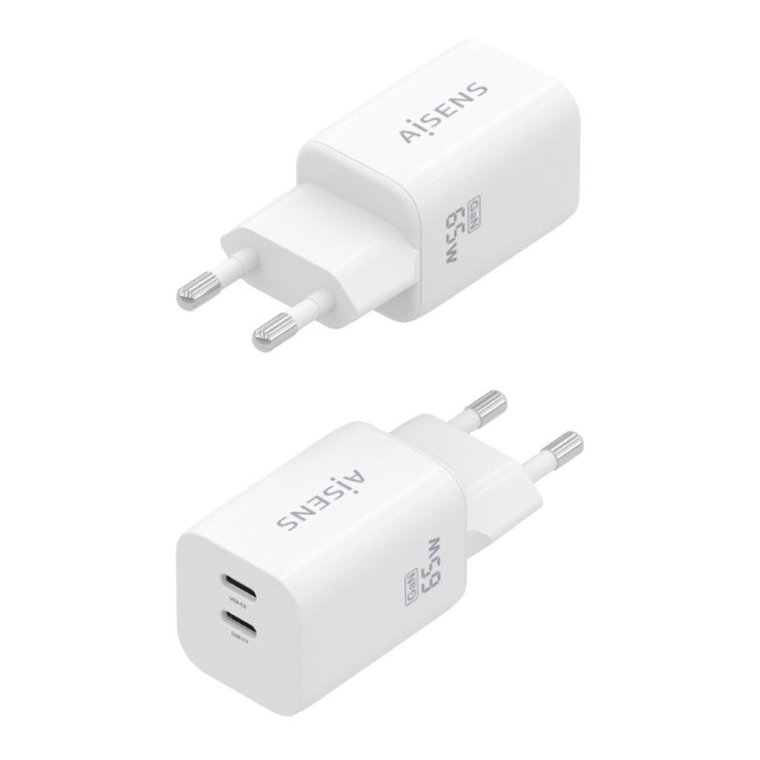 Cargador de Pared GaN Aisens A110-1029/ 2xUSB Tipo-C/ 65W/ Blanco