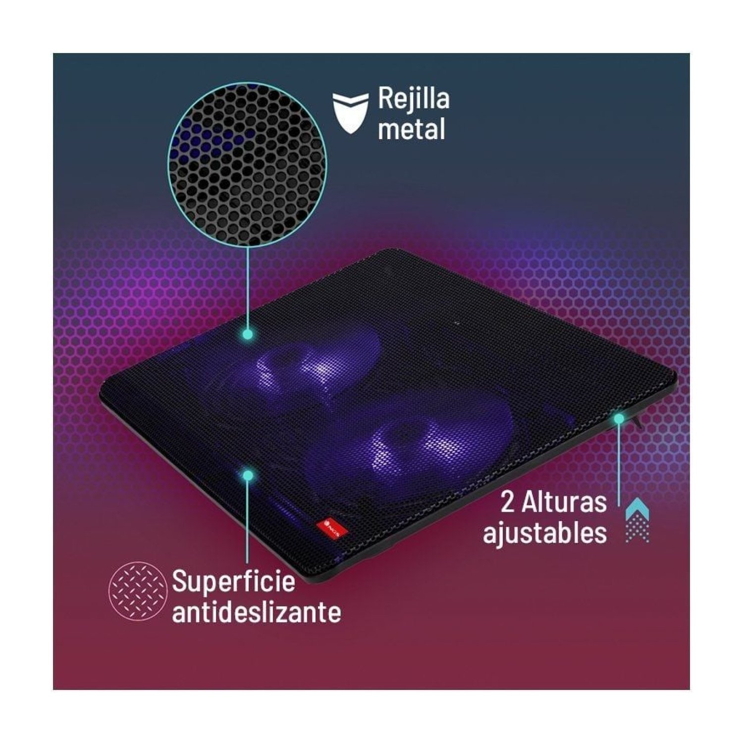Soporte Refrigerante NGS Cooler Jetstand para Portátiles hasta 15.6"/ Iluminación LED