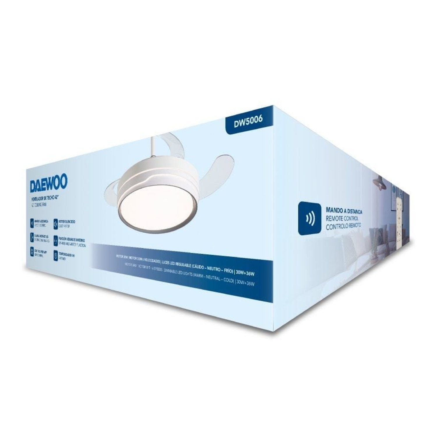 Ventilador de Techo Daewoo DW5006/ 30W/ 3 Aspas/ 6 Velocidades