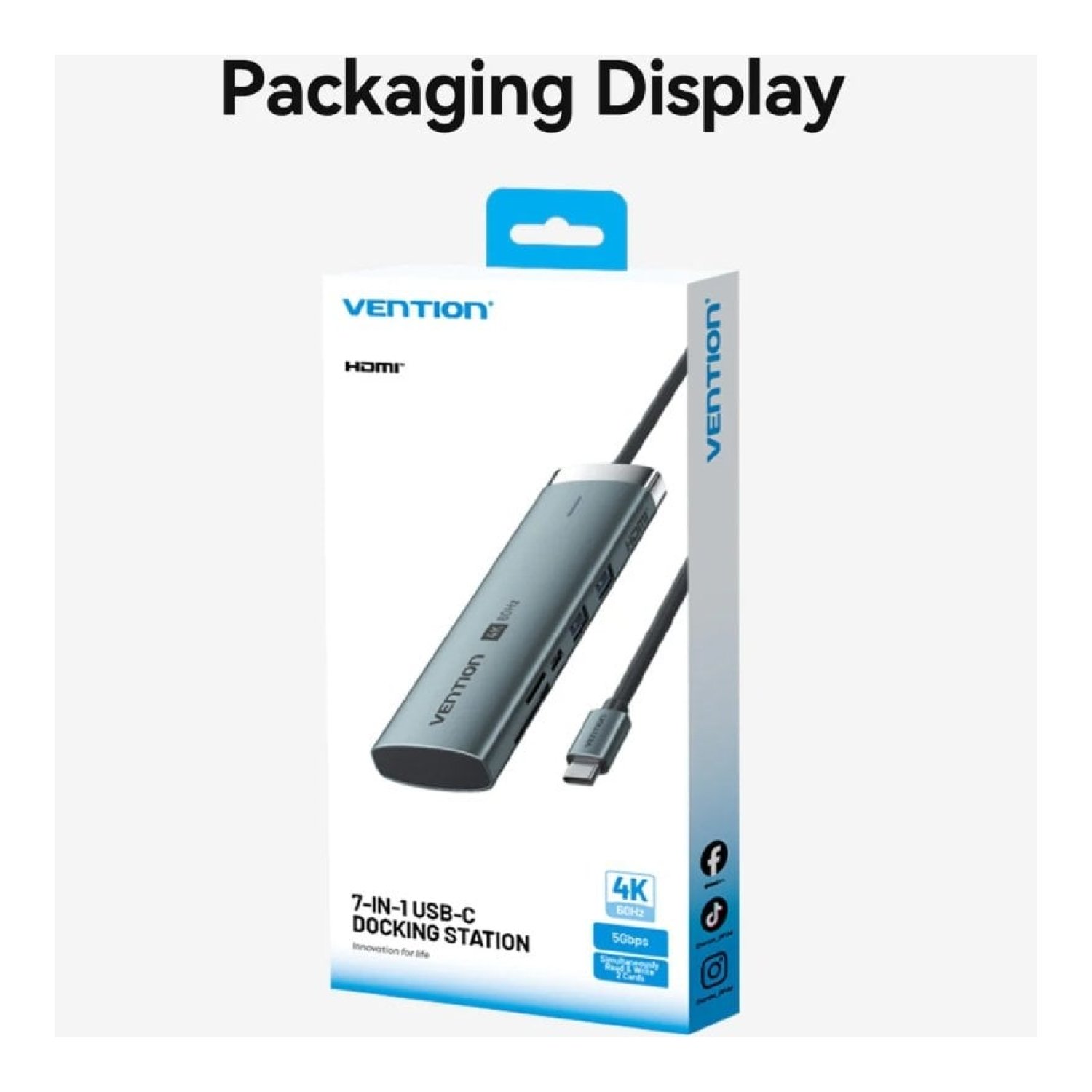 Docking USB Tipo-C Vention TPSHB/ 1xHDMI 4K/ 2xUSB/ 2xUSB Tipo-C/ 1xRJ45/ 1xUSB Tipo-C PD/ 1xLector Tarjetas/ Gris