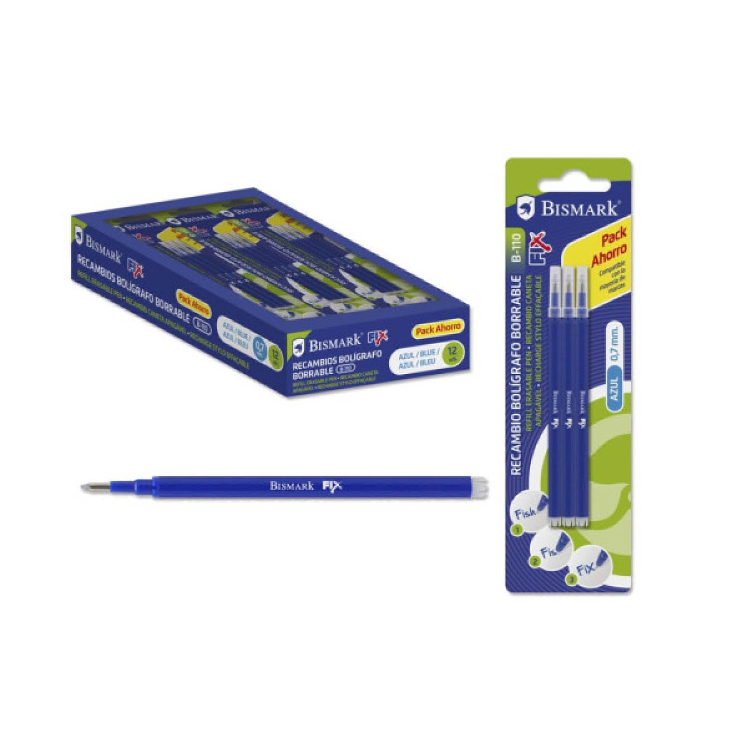 SET 3 UNIDADES RECAMBIO BOLIGRAFO BORRABLE AZUL BISMARK 327532