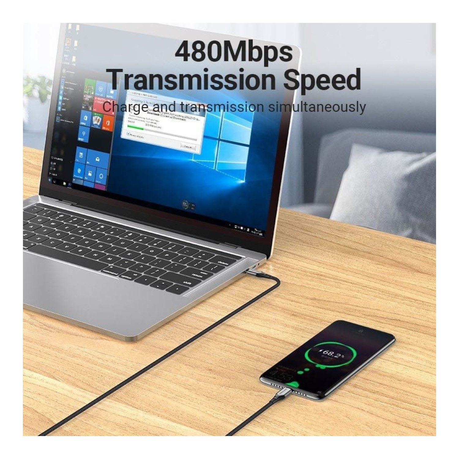 Vention · Cable USB-C a USB-C · 100W · 480Mbps · 1,5m · Gris