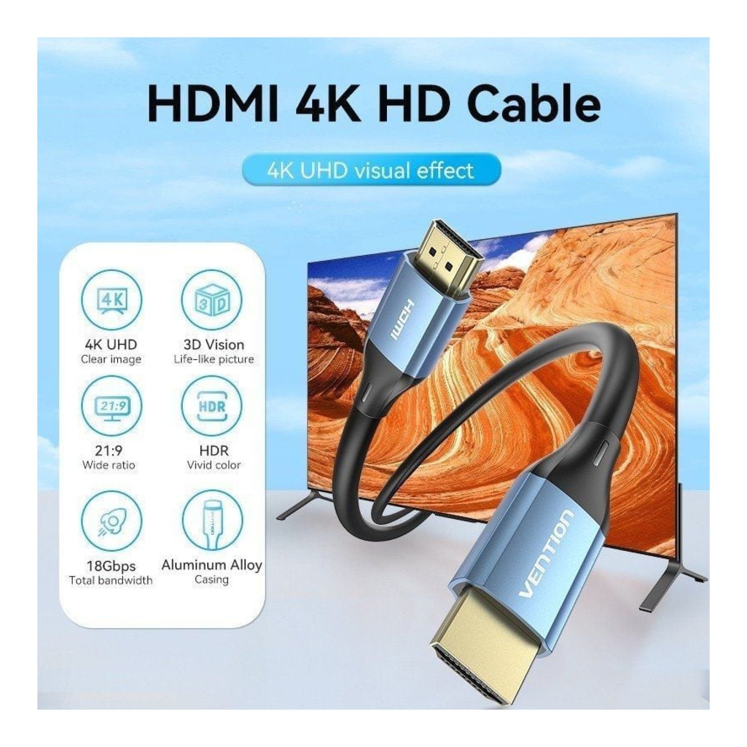 Vention Cable HDMI 2.0 · 4K · 1m · Conector Macho-Macho · Azul