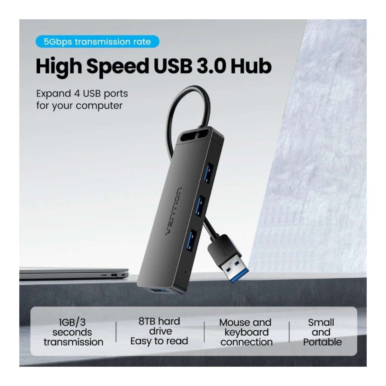 Hub USB 3.0 Vention CHLBB-SCB2/ 4xUSB/ 1xUSB Tipo-C PD