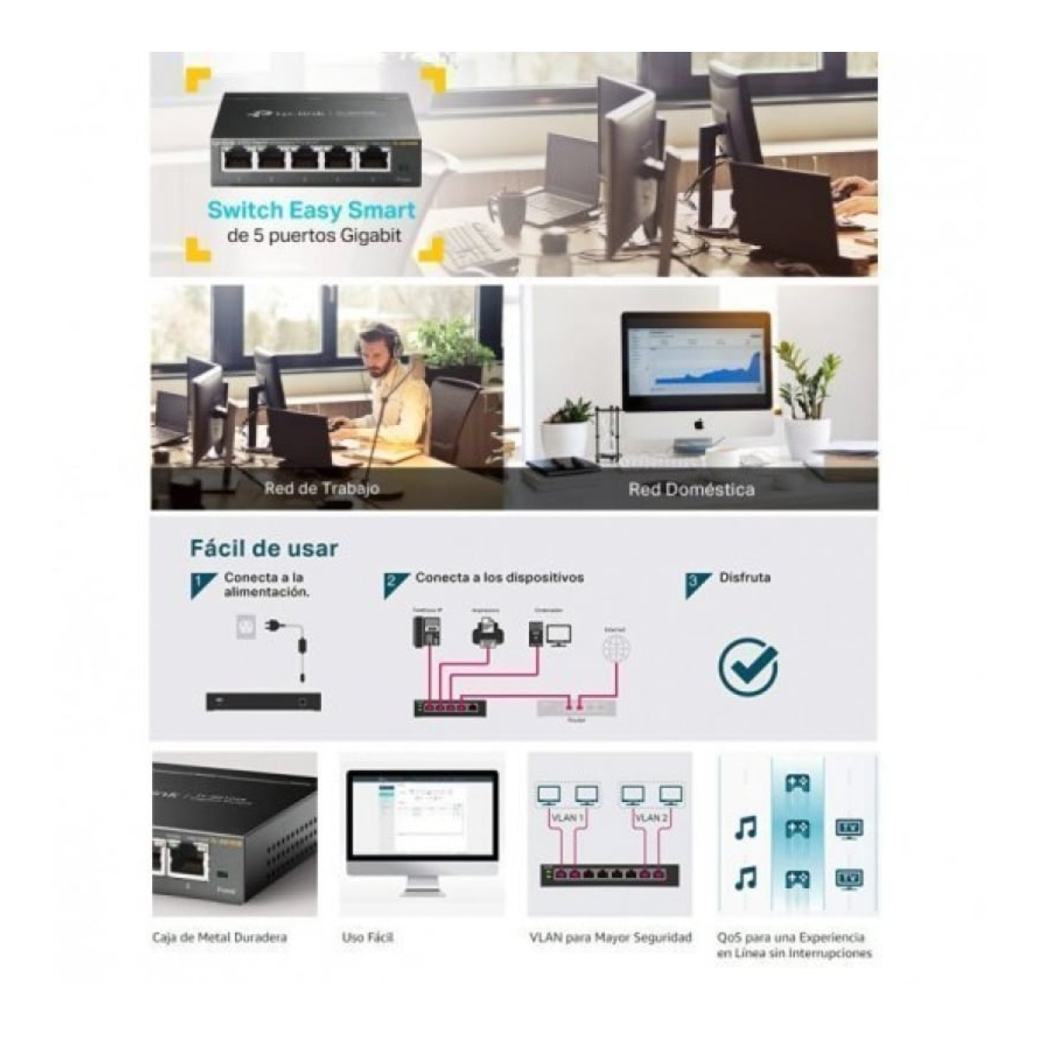 Switch TP-Link Easy Smart TL-SG105E V2 5 Puertos/ RJ-45 10/100/1000