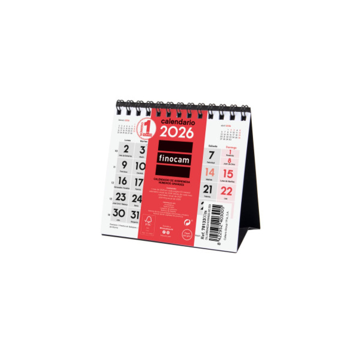 Finocam Calendario Sobremesa 2026 · Números Grandes · 110x100mm