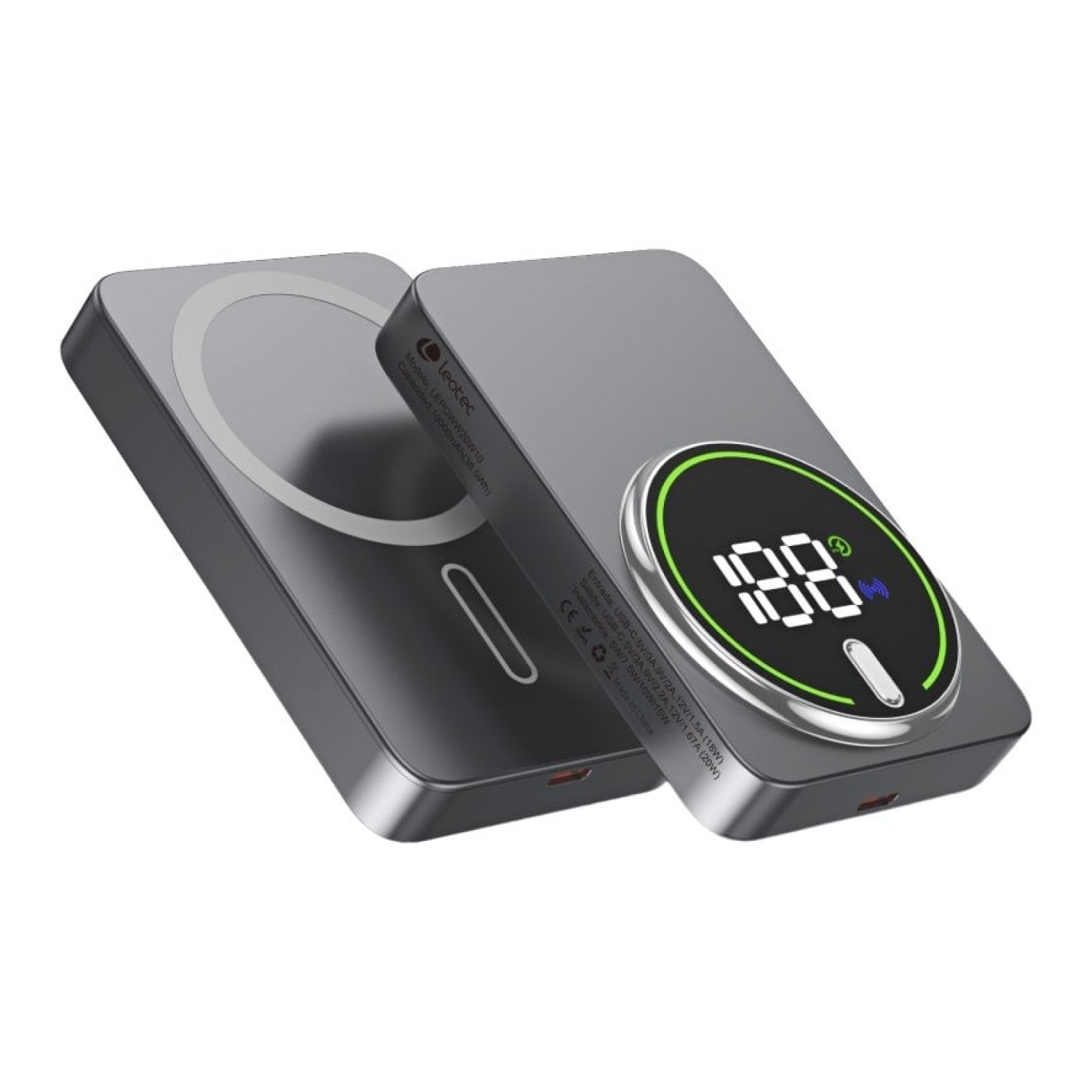 Powerbank 10000mAh Leotec LEPOWW20W10G/ 20W/ Wireless/ Gris/ Incluye Cable USB Tipo-C