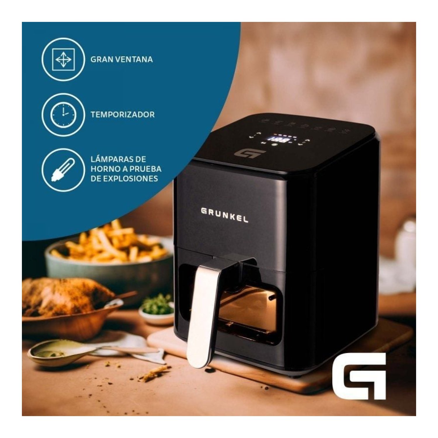 Grunkel Black Easy Fryer · Freidora sin Aceite · 1200W · 4L Capacidad