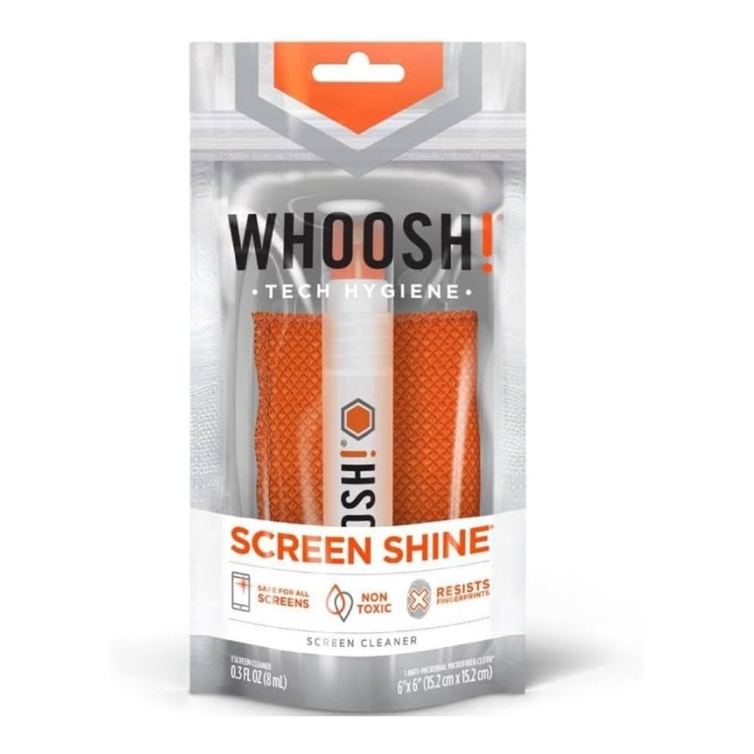 Whoosh Kit Pocket · Limpiador de Pantallas · Spray 8ml + Paño Microfibra